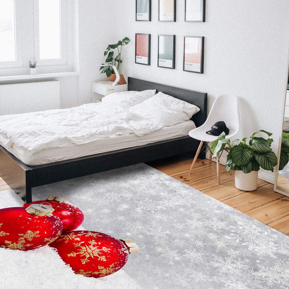 4' x 6' Christmas Area Rugs with Snowflakes & Baubles Design - Soft Holiday Throw Carpet for Living Room, Bedroom, Nursery | Non-Slip Floor Mat for Winter Decor, Kids Play Area & Cozy Home
