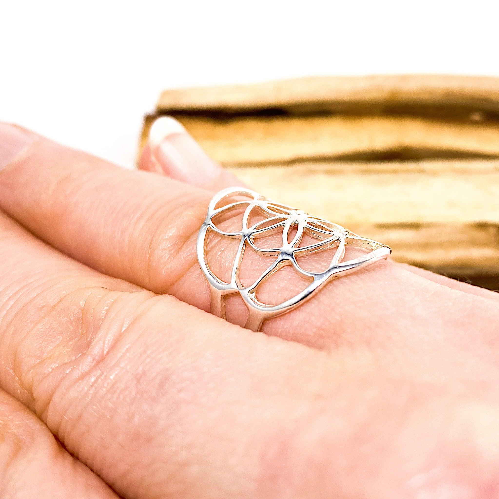 Sacred Geometry Seed of Life Sterling Silver Ring RG342 - Spiritual Jewelry for Meditation, Yoga & Energy Healing