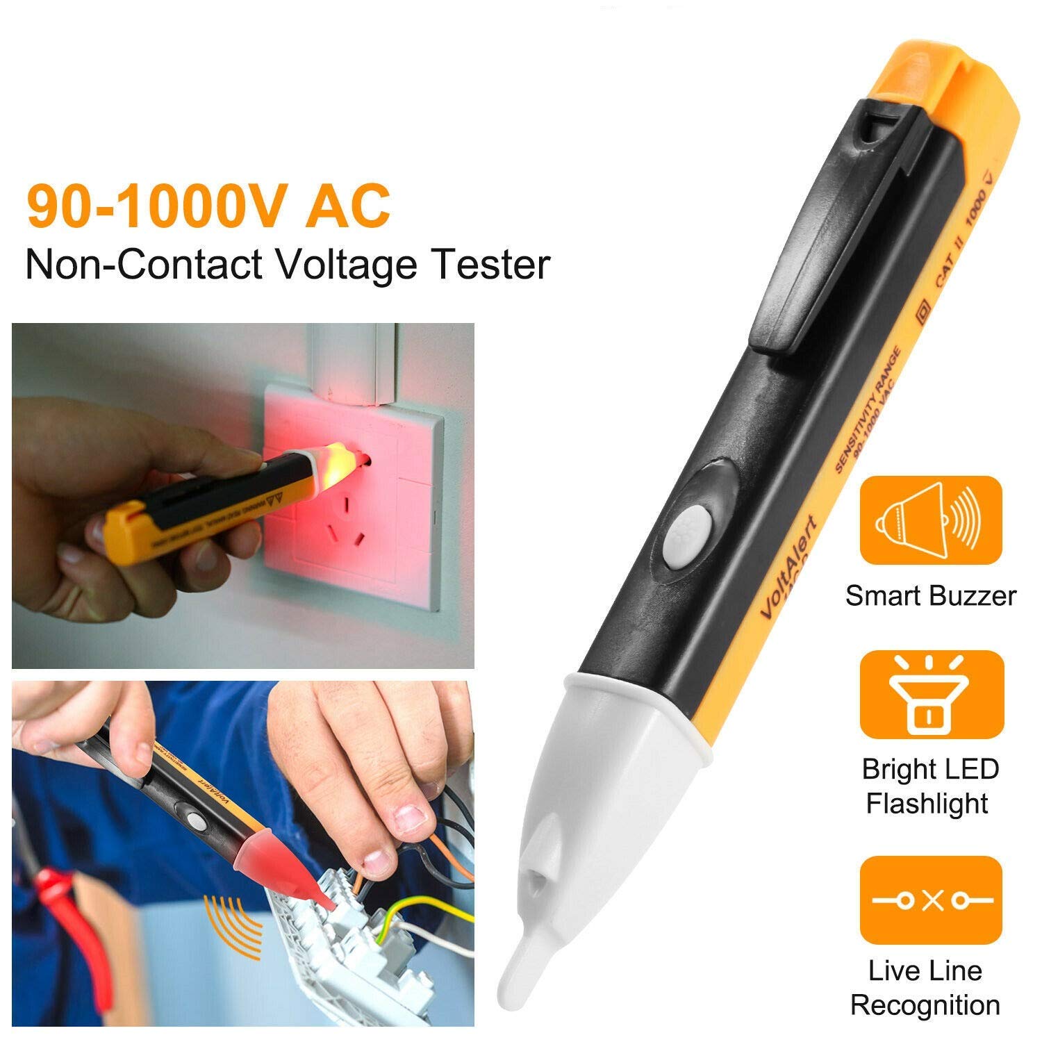 Non-Contact Voltage Tester Pen 90-1000V AC - Battery Powered Electrical Detector with LED Light & Audible Alarm - Perfect for Home Electrical Safety Checks, DIY Projects, and Professional Electricians