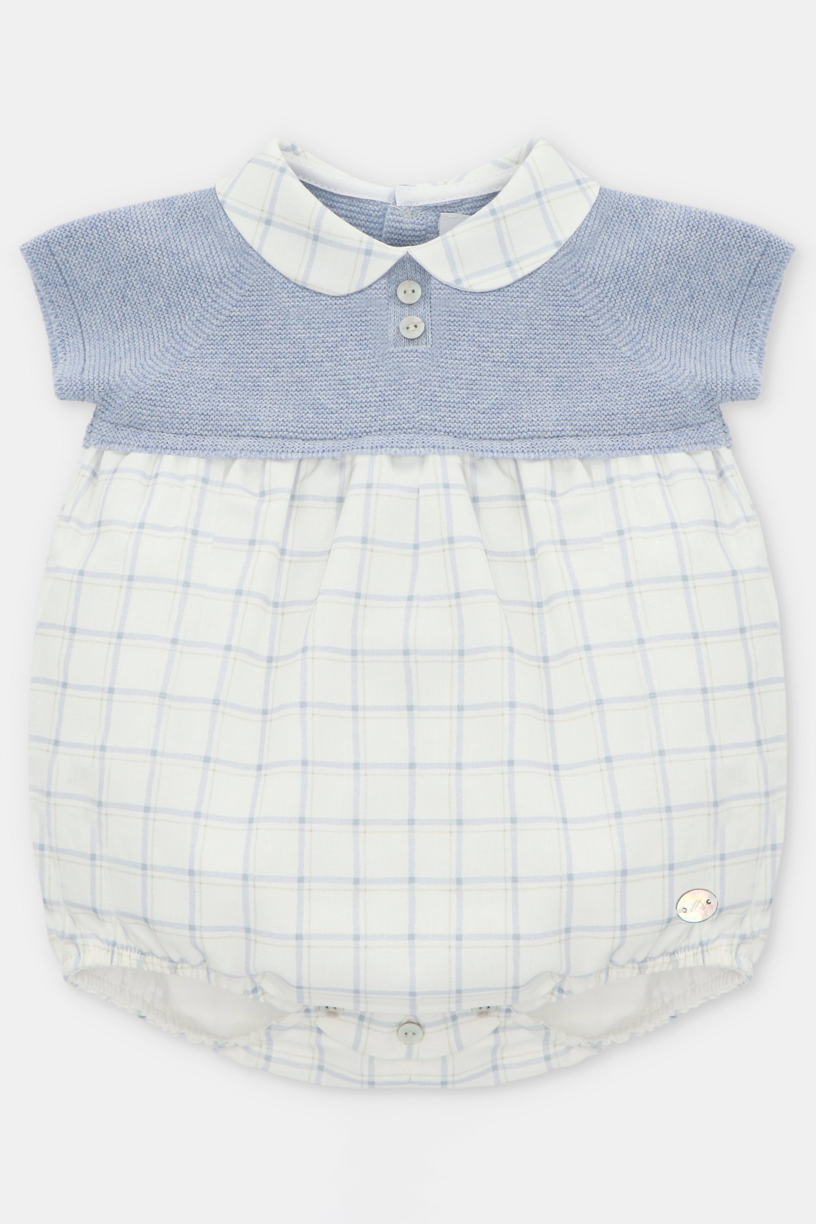 Stylish Rupert Sky Blue Half Knit Checked Romper for Women - Trendy Casual Outfit for Summer, Beach, and Outdoor Activities