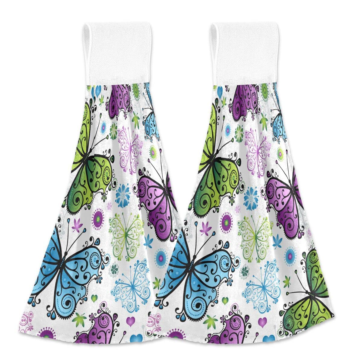 Giwawa Soft Coral Velvet Loop Dish Towels - Spring Floral Design with Colorful Butterflies & Flowers, 2-Pack Kitchen Hand Towels for Bathroom & Kitchen Decor | Perfect for Drying Dishes, Decorating, and Gift Giving