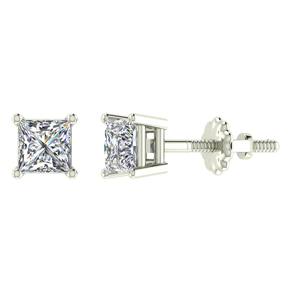 14K Gold Princess Cut Diamond Stud Earrings for Women - GIA Certified (G, I1) with Gift Box & Authenticity Card - Perfect for Weddings, Anniversaries & Special Occasions