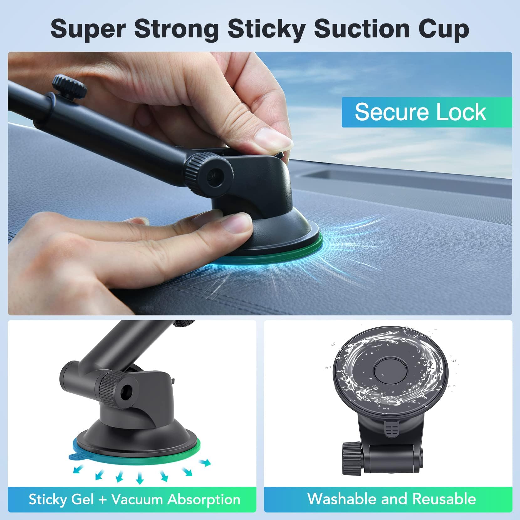 Car Phone Holder - Super Sticky Suction Cup Dashboard & Windshield Mount, 360° Rotatable Retractable Stand for Phones up to 7 Inches | Perfect for GPS Navigation, Hands-Free Calling & Road Trips