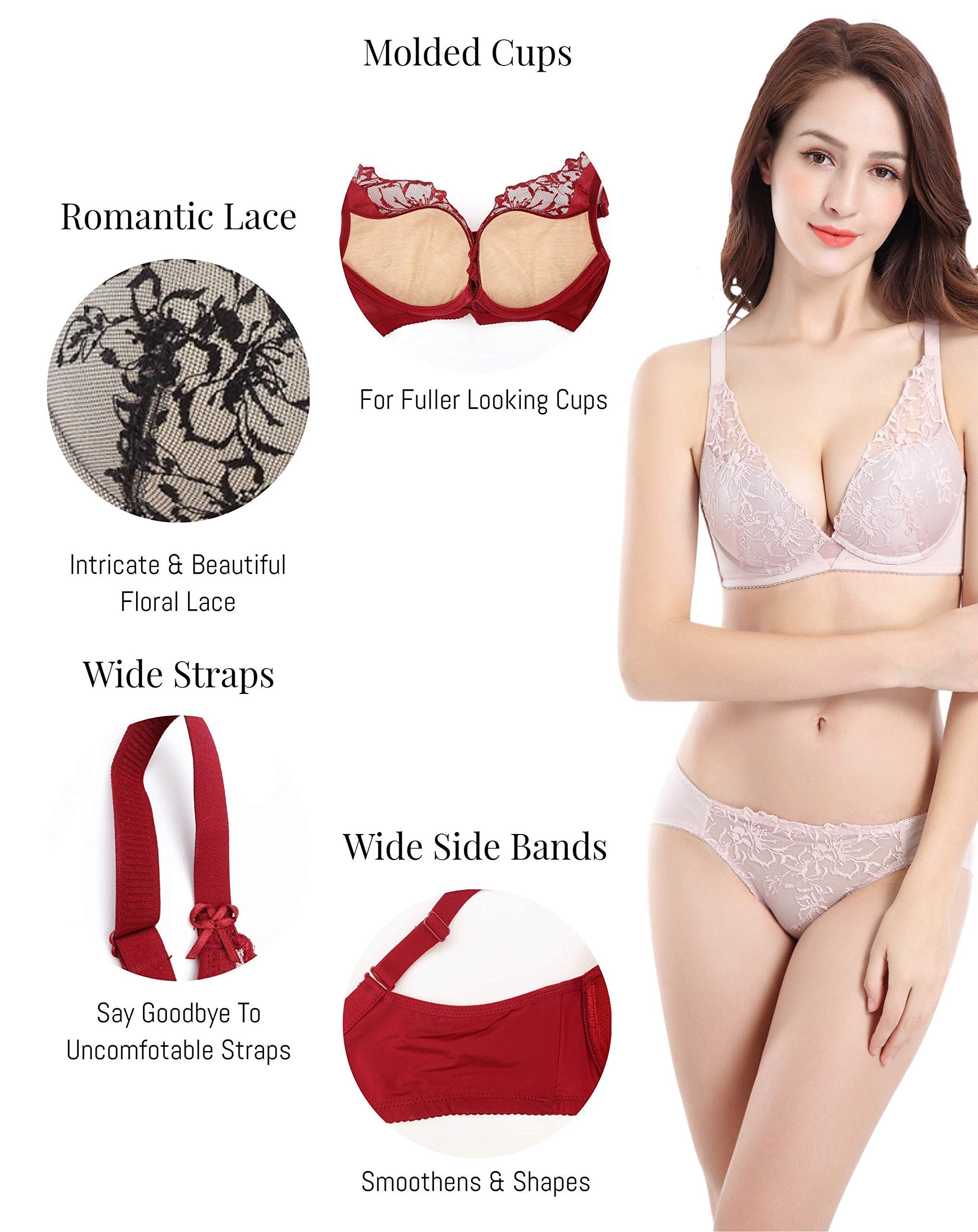 Lace Push Up Bra for Women - Underwire Padded B Cup Bra Set - Perfect for Everyday Wear & Special Occasions