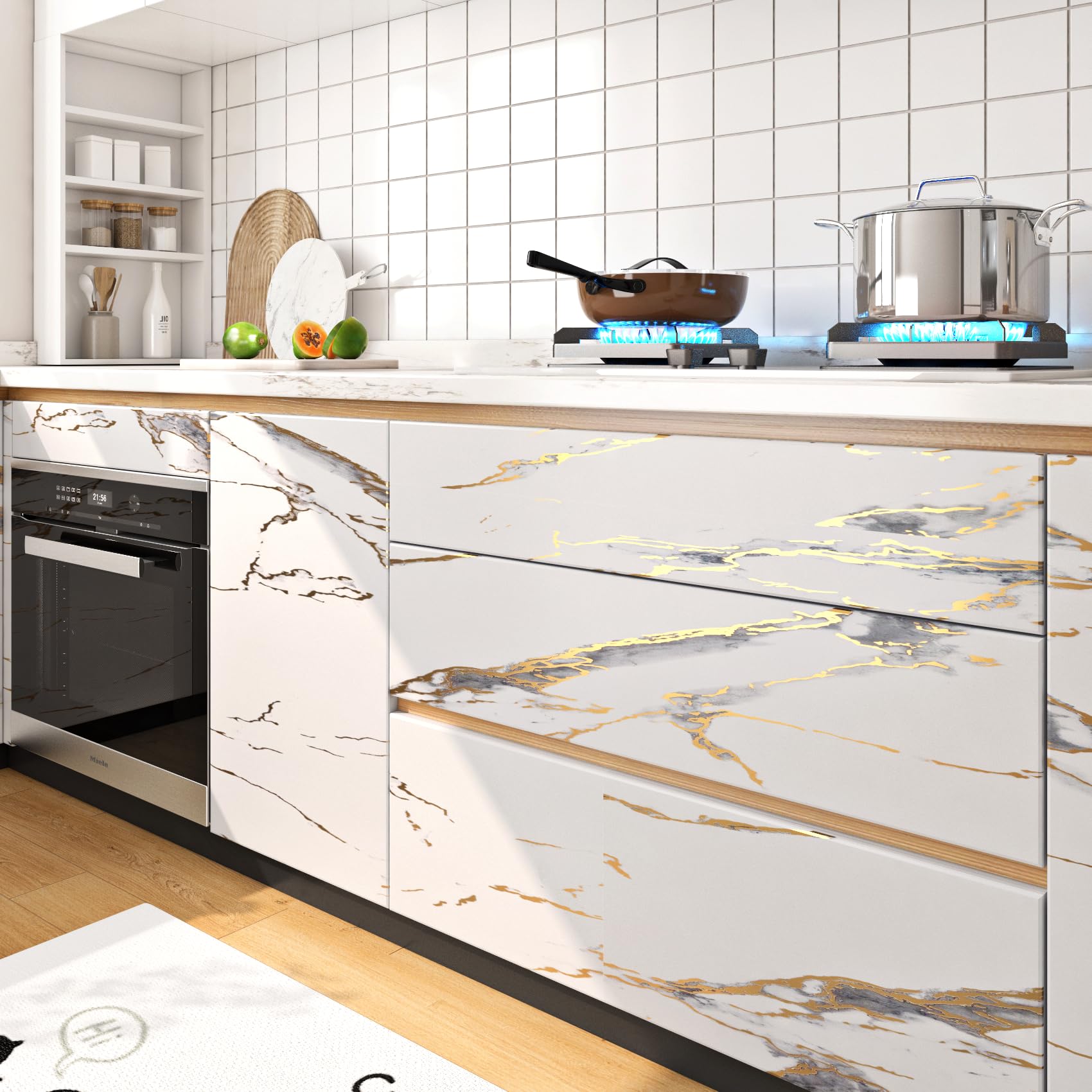 FunStick 40CMx6M Gold White Marble Contact Paper - Waterproof Self-Adhesive Vinyl for Countertops, Cabinets & Walls | Peel & Stick Wallpaper for Kitchen, Bathroom & Home Decor