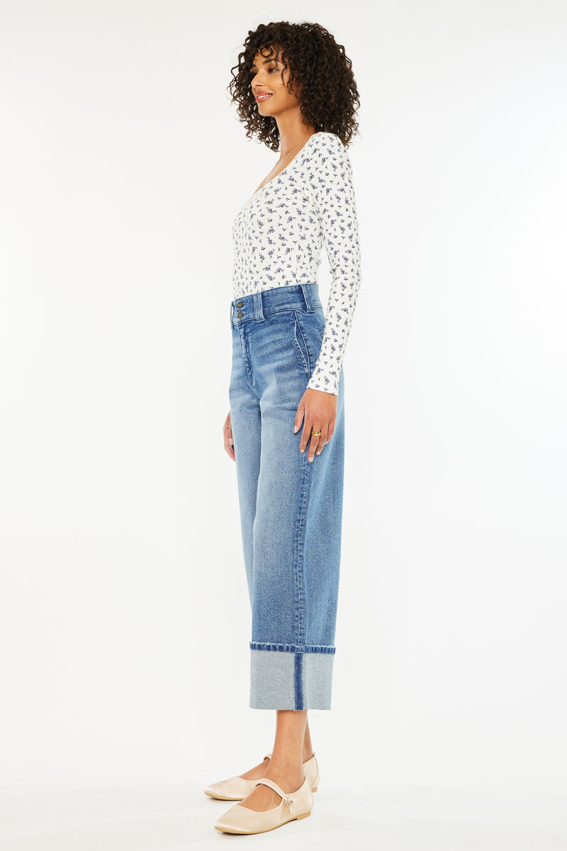 90s Vintage High Waist Cropped Wide Leg Jeans for Women - Retro Denim Pants for Casual Outfits & Streetwear Fashion