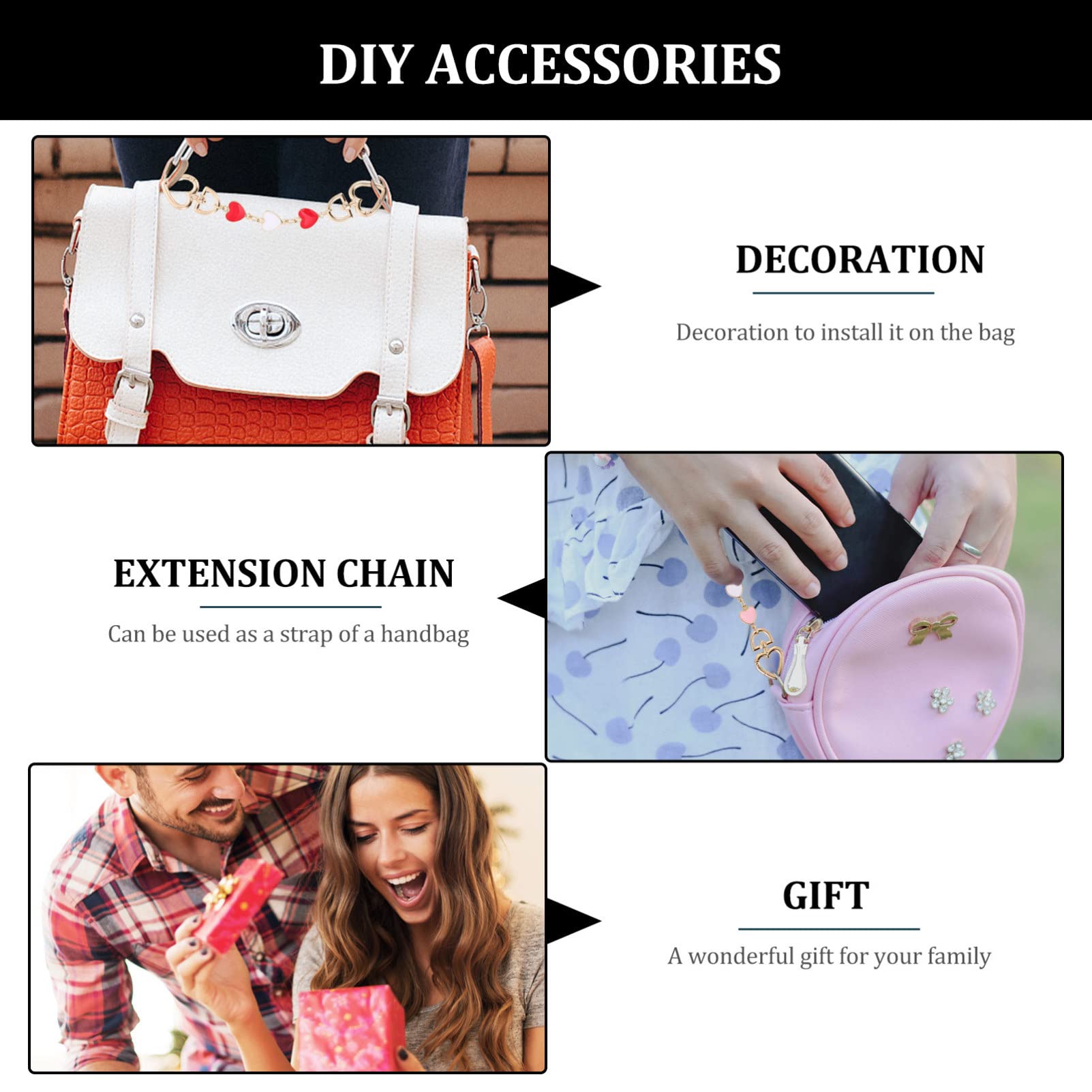 4PCS Gold Purse Extension Chain Strap - Adjustable Bag Handle Extender for Crossbody Bags, DIY Tote Handles, and Acrylic Purses - Durable Alloy Iron Chains for Stylish Accessories (Perfect for Evening Out, Shopping & Travel)