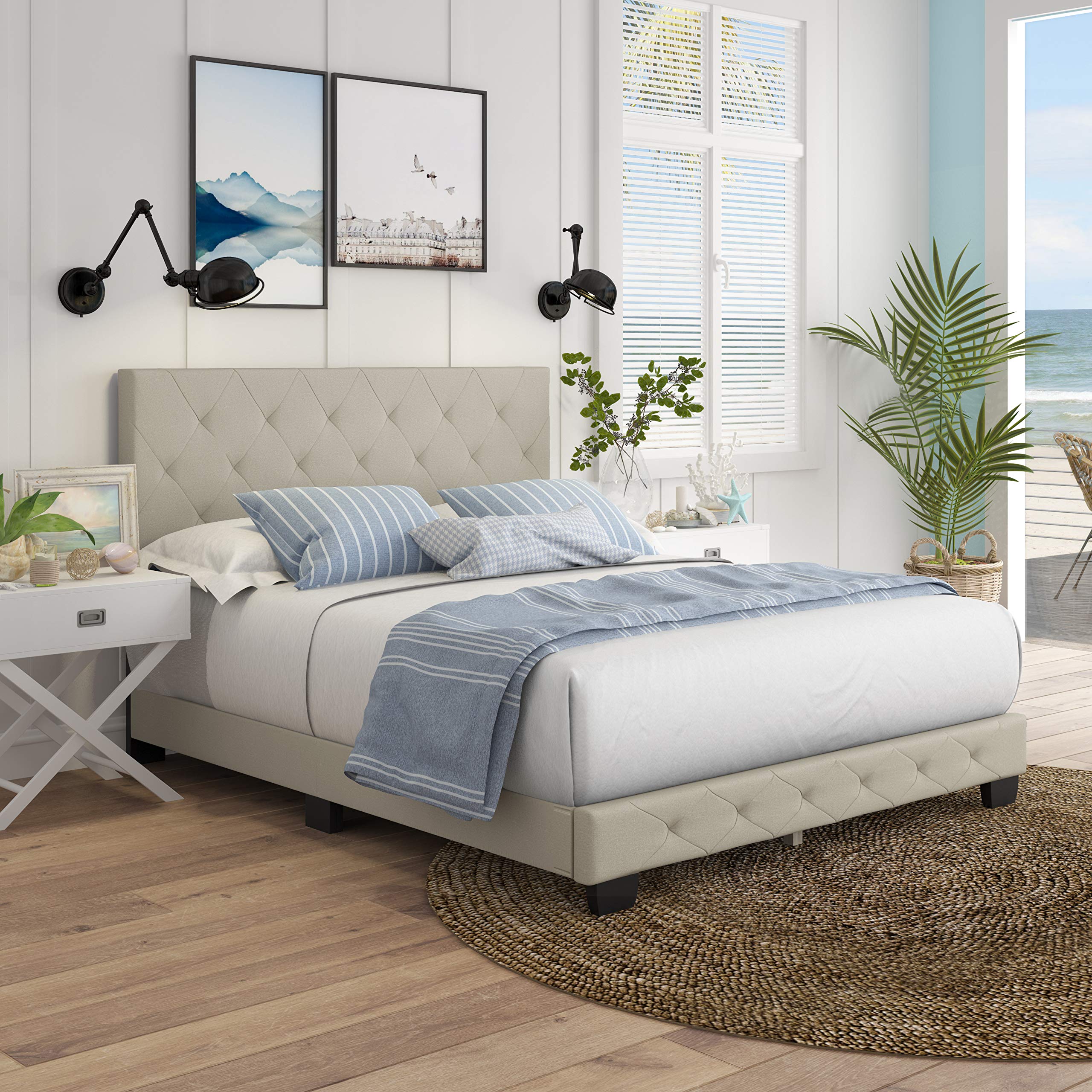 Boyd Sleep Chloe Queen Size Platform Bed Frame - Off White Linen Upholstered, Adjustable Headboard, No Box Spring Needed | Easy Assembly, Quiet & Sturdy Mattress Support | Perfect for Master Bedrooms, Guest Rooms & Modern Apartments
