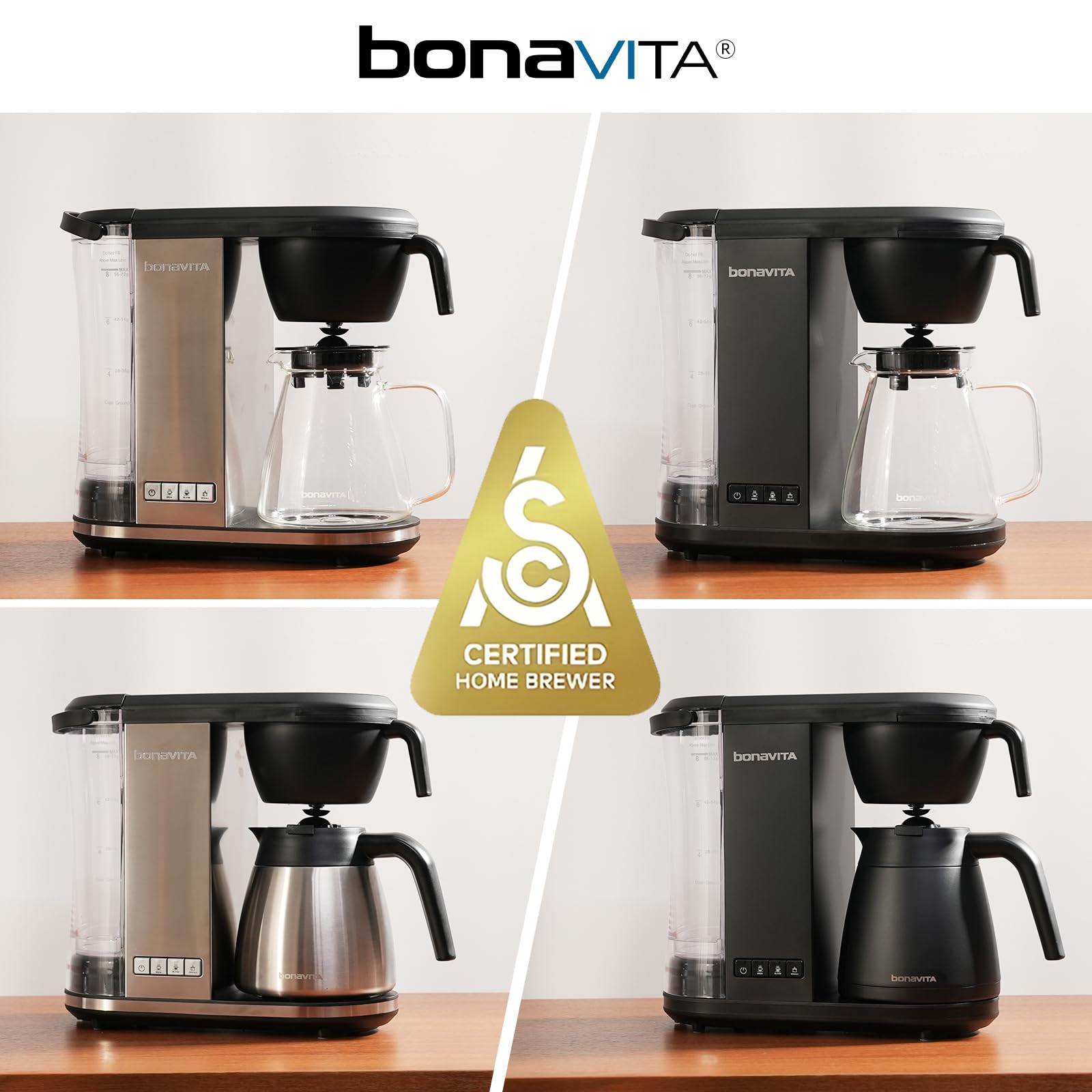 Bonavita Enthusiast 8 Cup Drip Coffee Maker - SCA Certified Pour Over Coffee Brewer with Thermal Carafe, Stainless Steel Panel & Removable Water Reservoir - Perfect for Home, Office & Specialty Coffee Shops - Matte Black Finish
