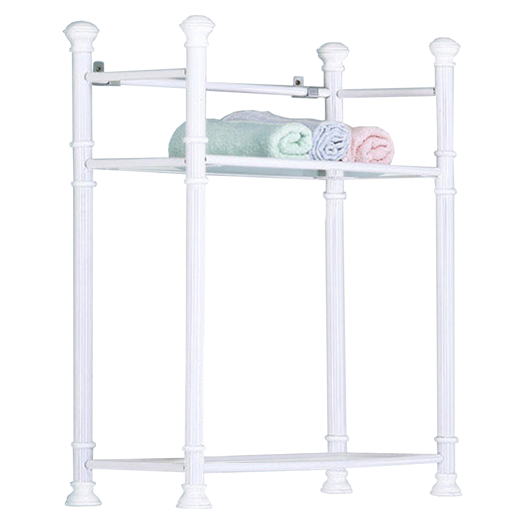 Modern Bathroom Accent Shelf - 26 Inch Height, White Metal Frame with Tempered Glass - Perfect for Shower Storage, Bathroom Organization & Home Decor
