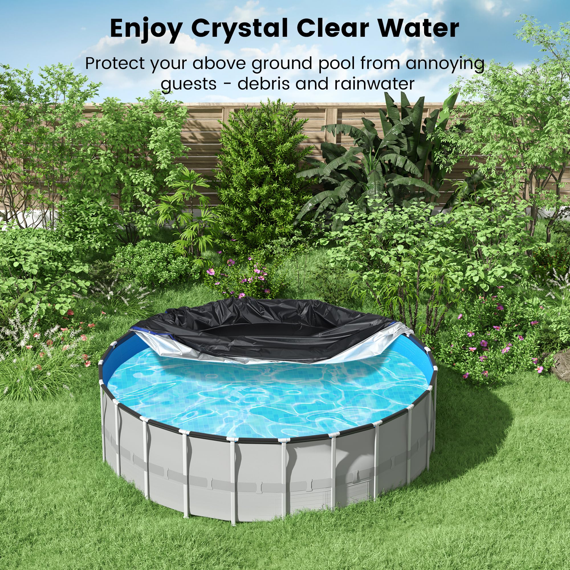 **MIXC 10 Ft Round Solar Pool Cover for Above Ground Pools – Heavy Duty Waterproof & Dustproof Summer Pool Protector with Accessories – Ideal for Hot Tubs, Winter Storage & UV Protection (Black)**