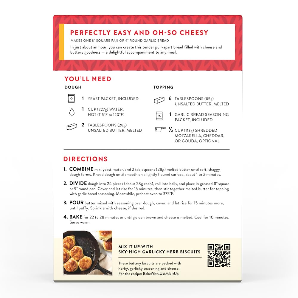 King Arthur Baking Company Pull-Apart Garlic Bread Mix Kit - 15.25 oz, Easy Homemade Bread Mix, Ready in 1 Hour | Perfect for Family Dinners, Parties & Holiday Gatherings