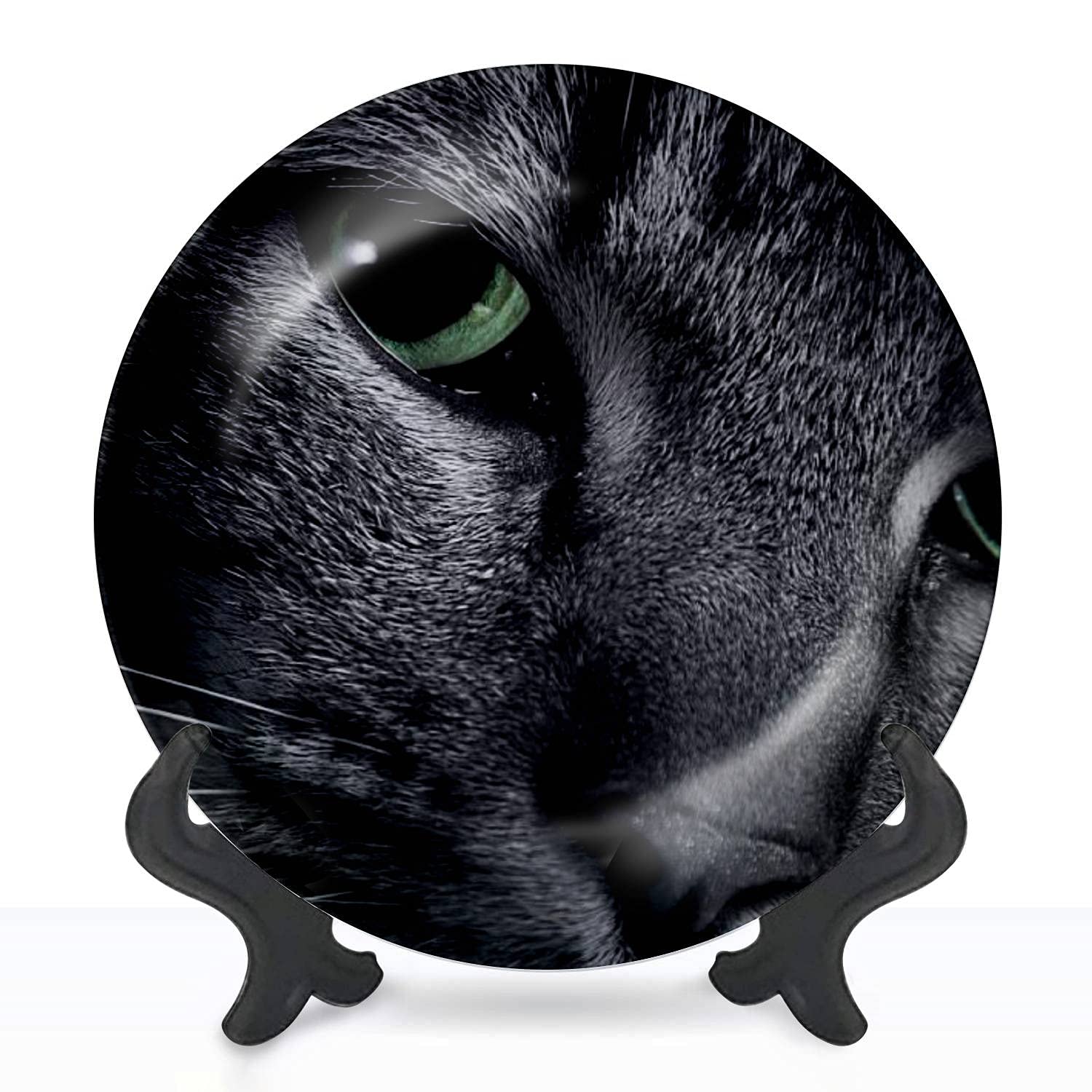Handmade Ceramic Hanging Decorative Plate - Green Cat Eye Wall Art for Home & Office Decor | 8 Inch Collector Plate for Dining Room, Parties, Wedding Gift | Perfect for Wall Display, Housewarming Present & Boho Style Interior