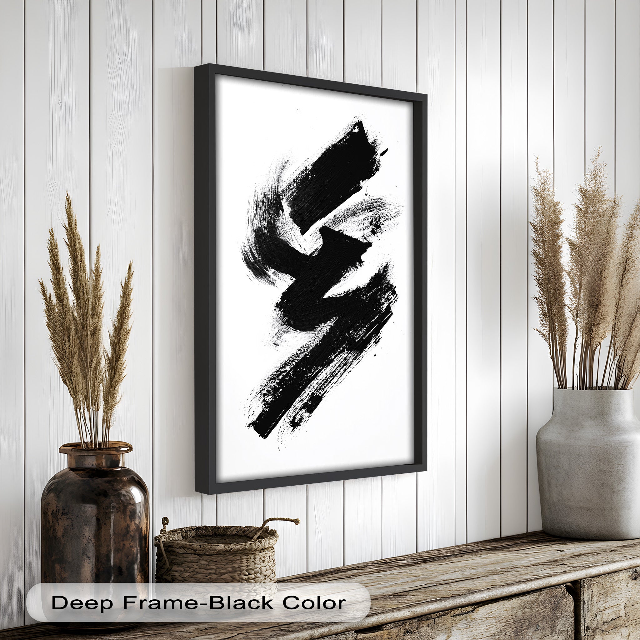 Black Brushstroke Abstract Oil Painting - Modern Wall Art for Living Room, Bedroom & Office Decor