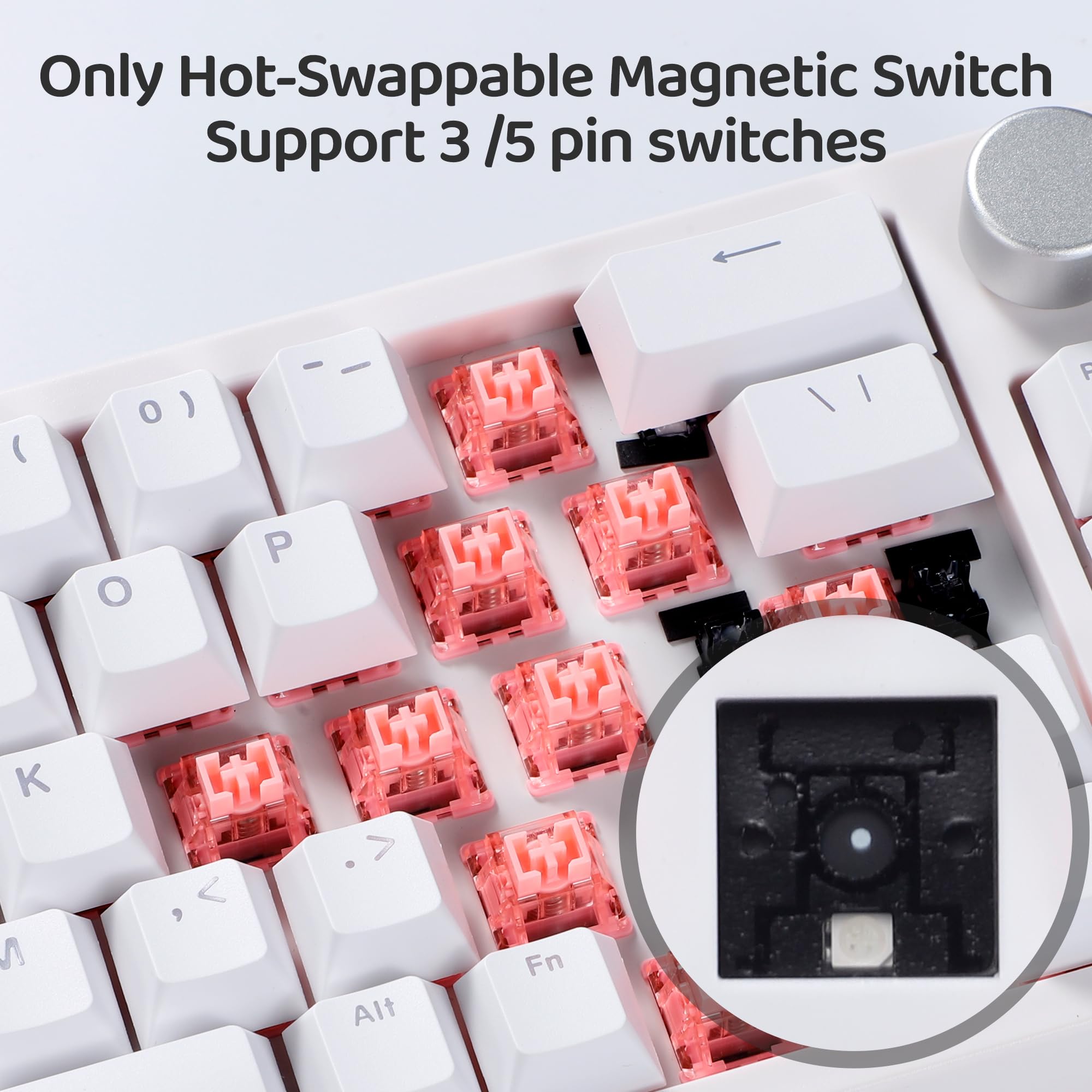 BOYI 66Pro Hall Effect Magnetic Switch 65% Compact Mechanical Gaming Keyboard - Rapid Trigger, RGB Backlit, Hot-Swappable, Adjustable Actuation, Gasket-Mounted, Wired with Volume Knob (White) - Perfect for Competitive Gaming, Typing & Office Work