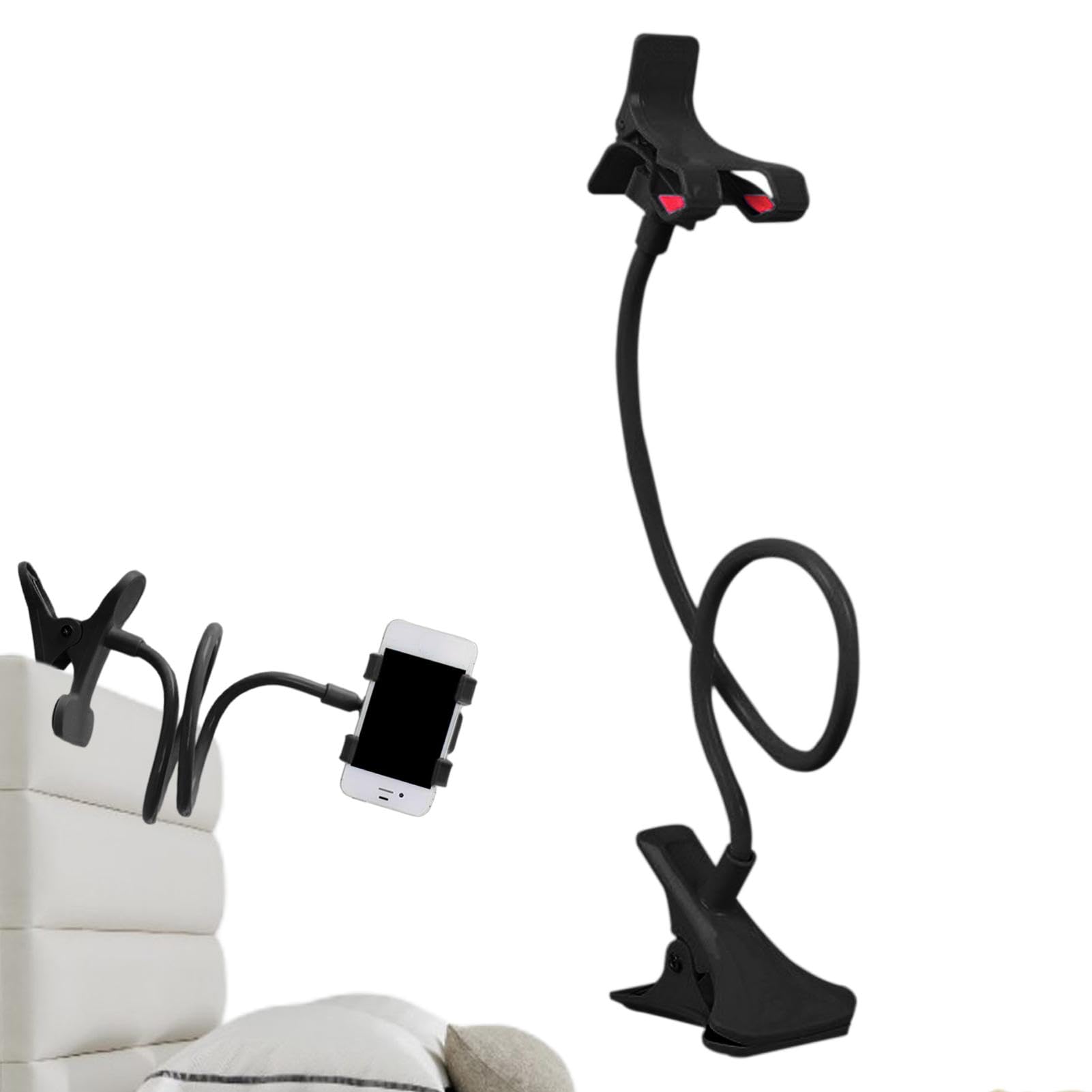 Adjustable Bed Phone Holder - Flexible Gooseneck Phone Mount Stand with Clamp for Watching Movies in Bed, Reading & Relaxing - Multi-Angle Lazy Cell Phone Clip for Desk & Nightstand Use
