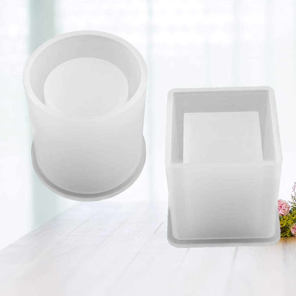 2Pcs DIY Square Resin Mold Set - Cube & Cylinder Silicone Molds for Flower Pots, Planters, Pen Holders - Perfect for Epoxy Resin Crafts, Home Decor, and Gift Making