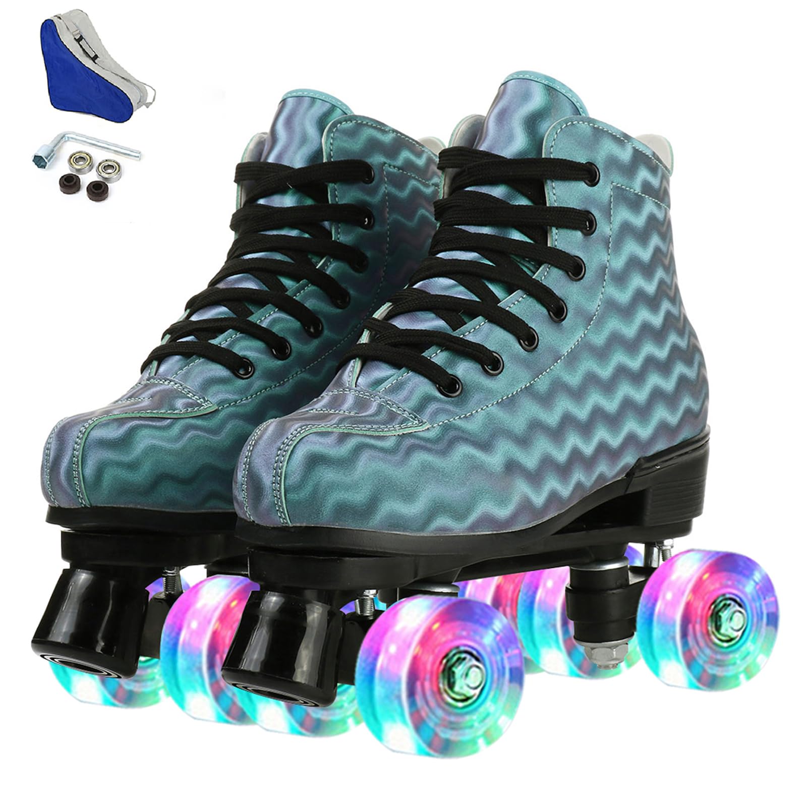 MilkyWay Unisex Roller Skates for Adults & Kids - High-Top Quad Skates with Double Row Wheels & Lightning Design - Perfect for Beginners, Indoor & Outdoor Skating, Rink Parties, Fitness & Fun