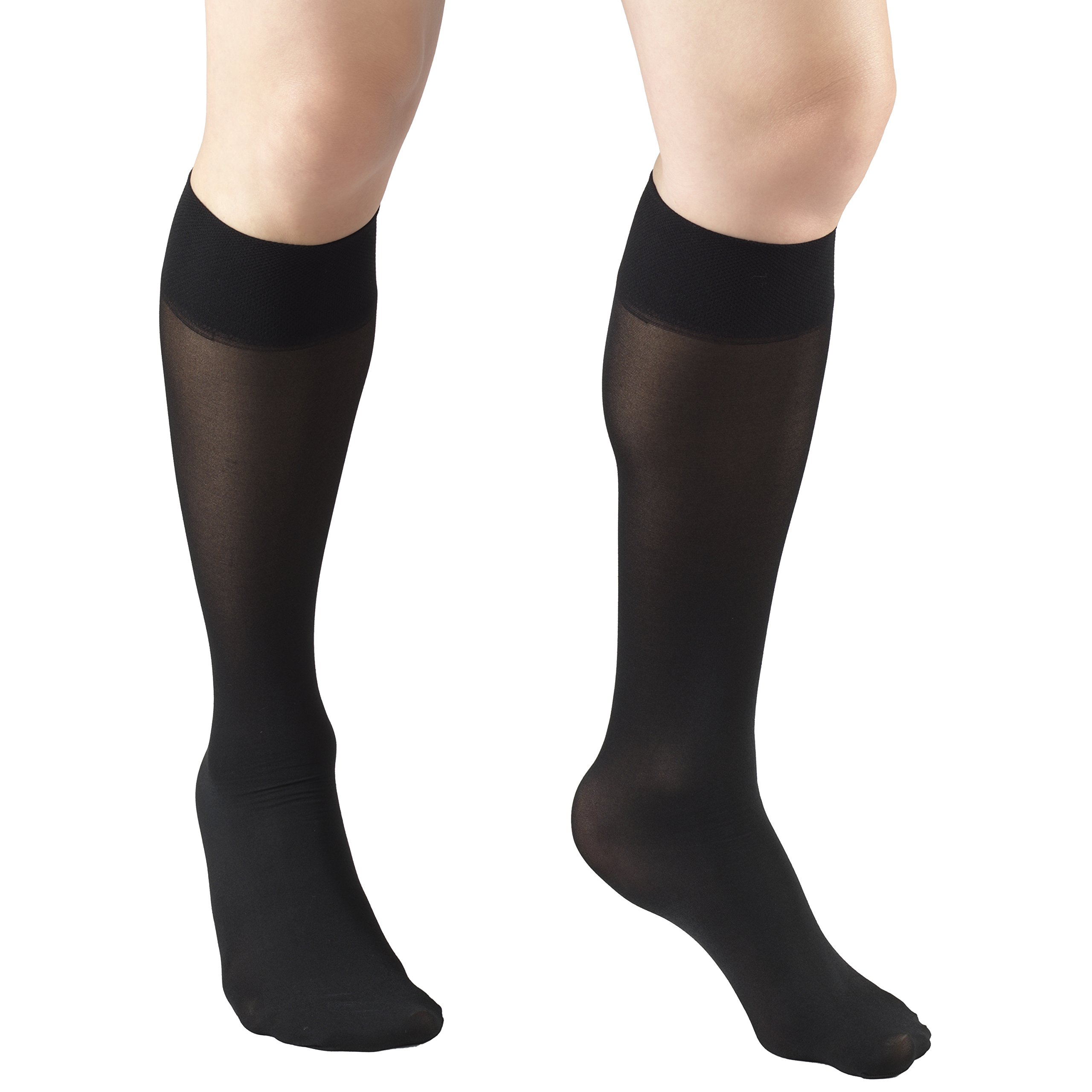 Truform Sheer Compression Stockings 8-15 mmHg for Women - Knee High 20 Denier Black Medium - Perfect for Travel, Work & Varicose Vein Relief