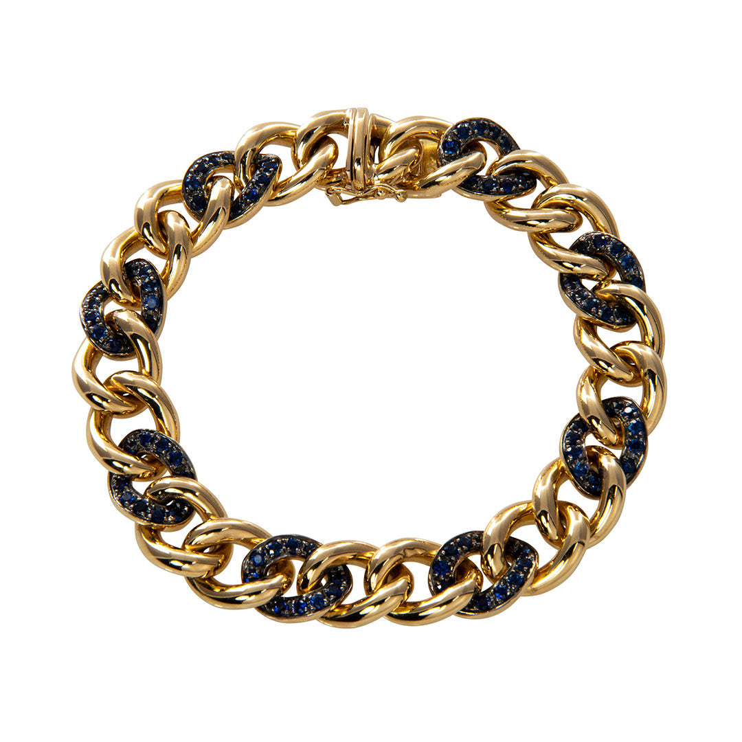 2.45ctw Pavé Sapphire 18K Yellow Gold Curb Link Bracelet for Women | Elegant Tennis Bracelet for Wedding, Anniversary & Special Occasions