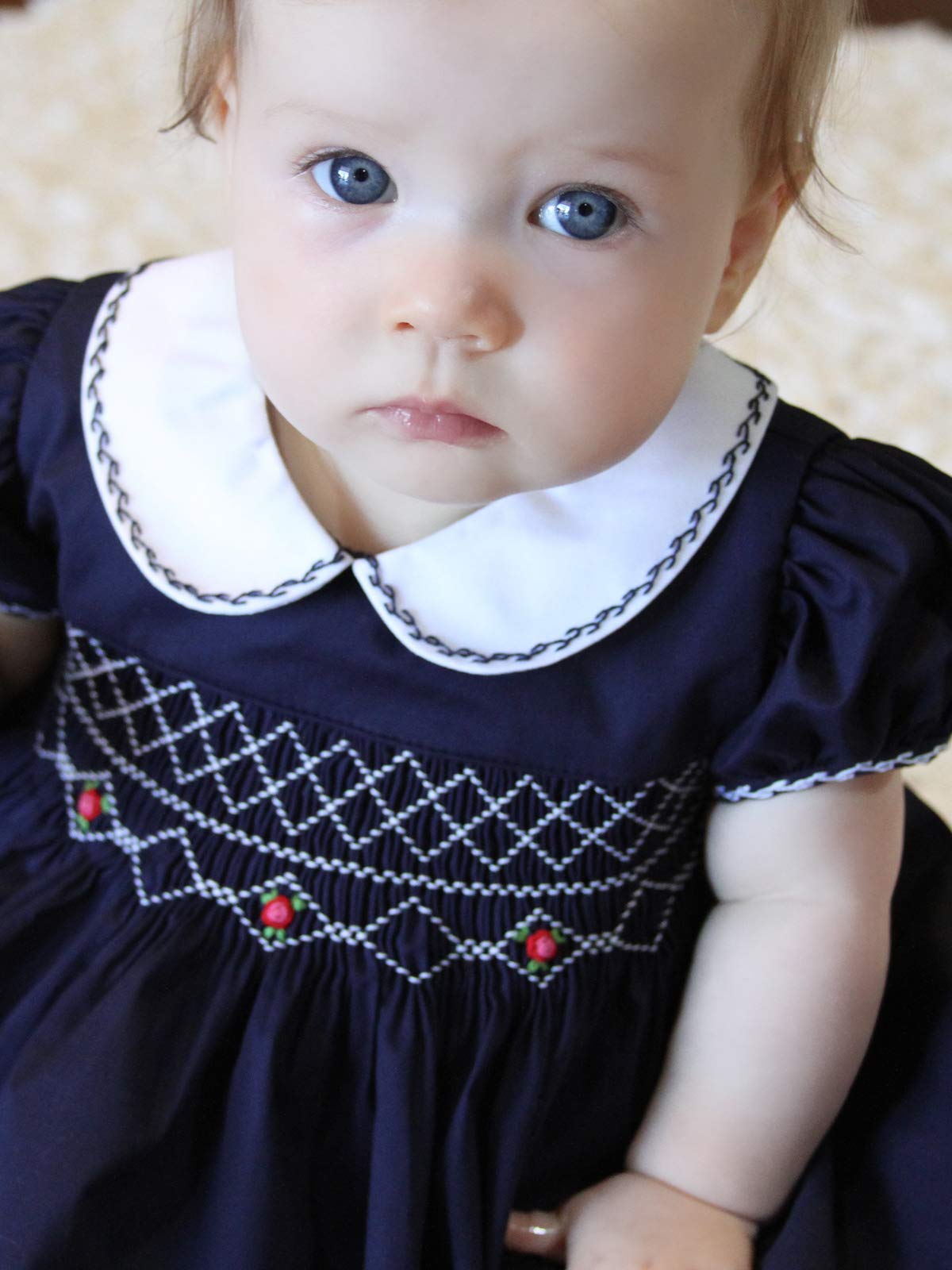 Hand Smocked Baby Girls Special Occasion Dress - Elegant Birthday Party & Heirloom Portrait Outfit for Infants | Perfect for Christenings, First Birthdays & Family Photos