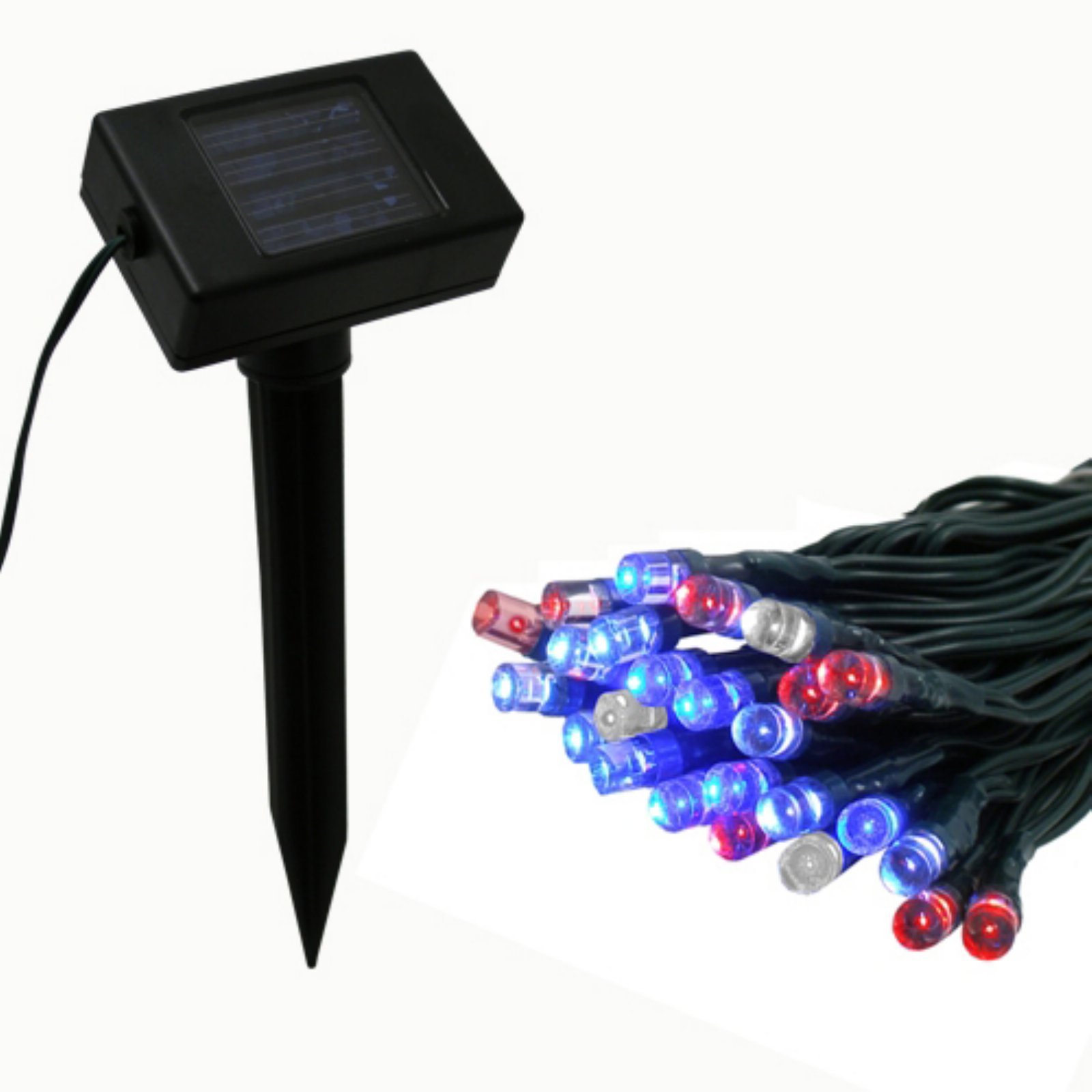 50 LED Solar String Lights - Red, White & Blue Patriotic Outdoor Decor for Garden, Patio, Party & Holiday Lighting