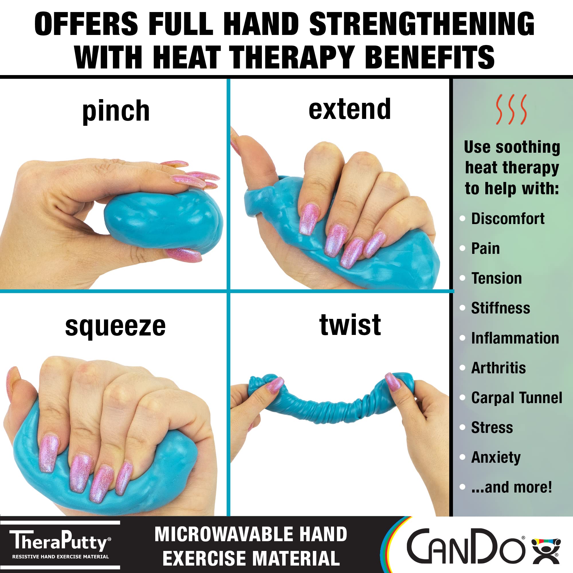 Cando 300504 Microwavable TheraPutty Exercise Material - Firm Resistance Therapy Putty (4 oz, Blue) for Hand Rehabilitation, Stress Relief & Occupational Therapy - Ideal for Arthritis, Carpal Tunnel & Post-Surgery Recovery
