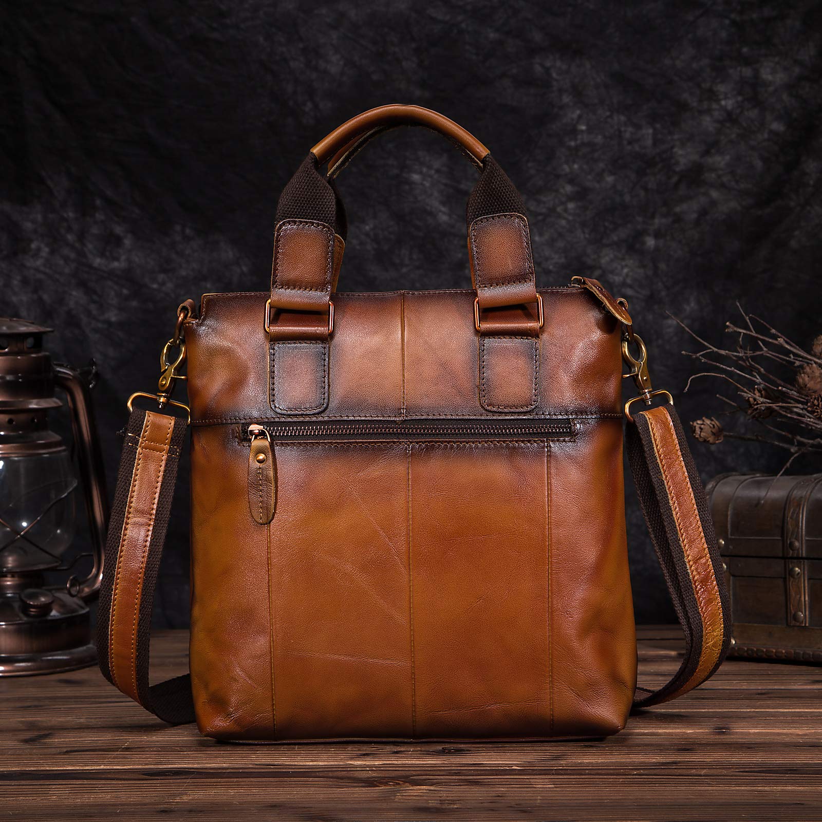 Le'aokuu Men's Genuine Crazy Horse Leather Messenger Bag - Crossbody Satchel & Tote with 12