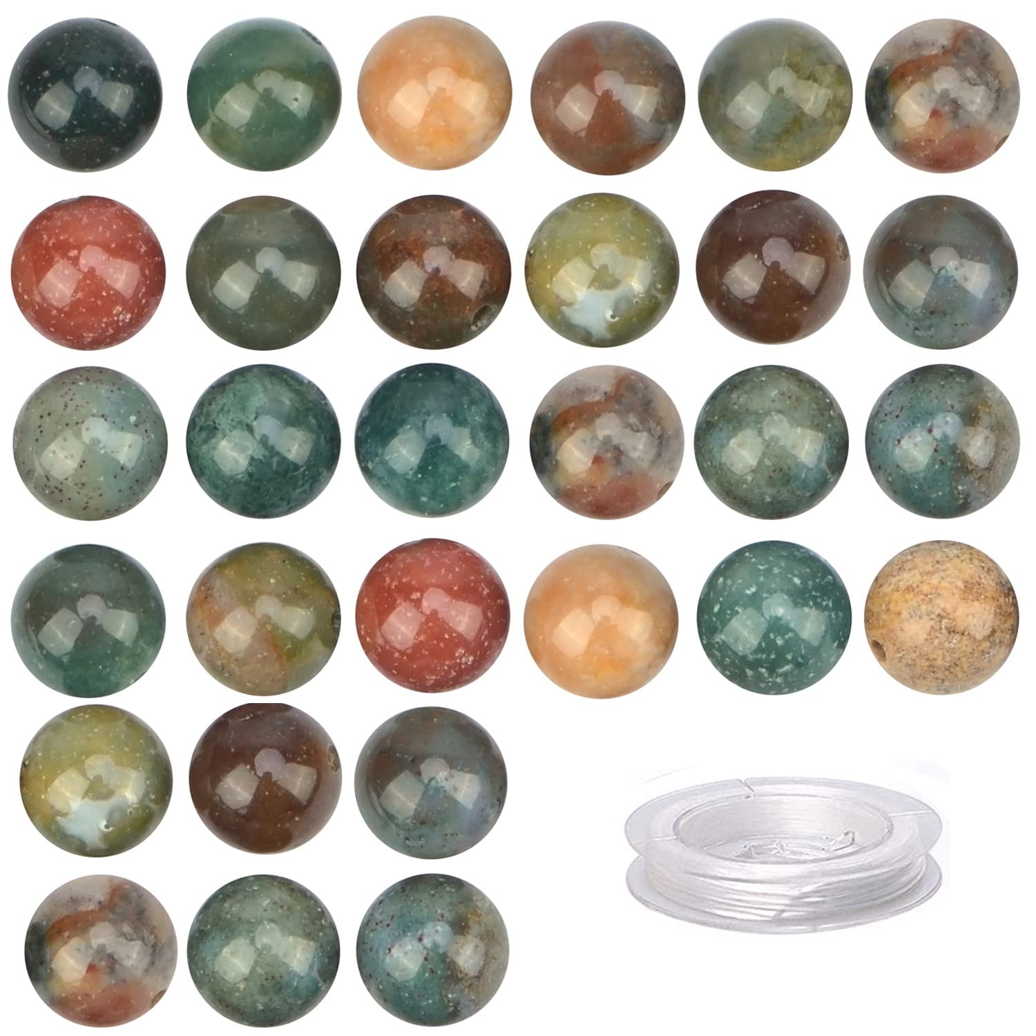 100Pcs Natural Crystal Beads - 6MM Round Indian Agate Gemstone Loose Beads for Jewelry Making, DIY Bracelets & Necklaces, Energy Healing Stones with Free Stretch Cord (Great for Meditation, Gifts & Spiritual Crafts)