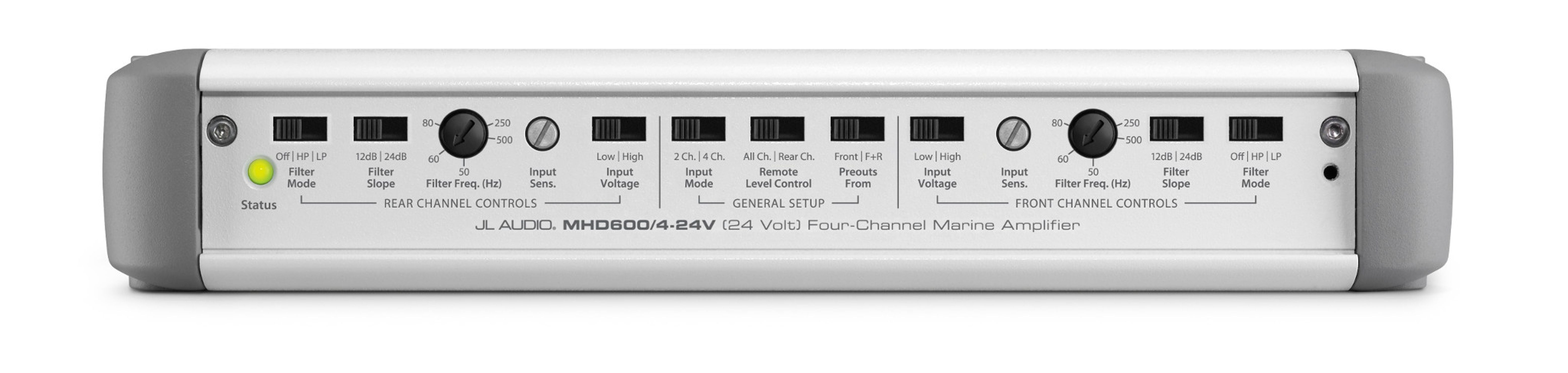 JL Audio MHD600/4 24V 4 Channel Class D Marine Amplifier - 600W Power for 24V Boat Audio Systems - Perfect for Marine & Off-Road Vehicle Sound Upgrades