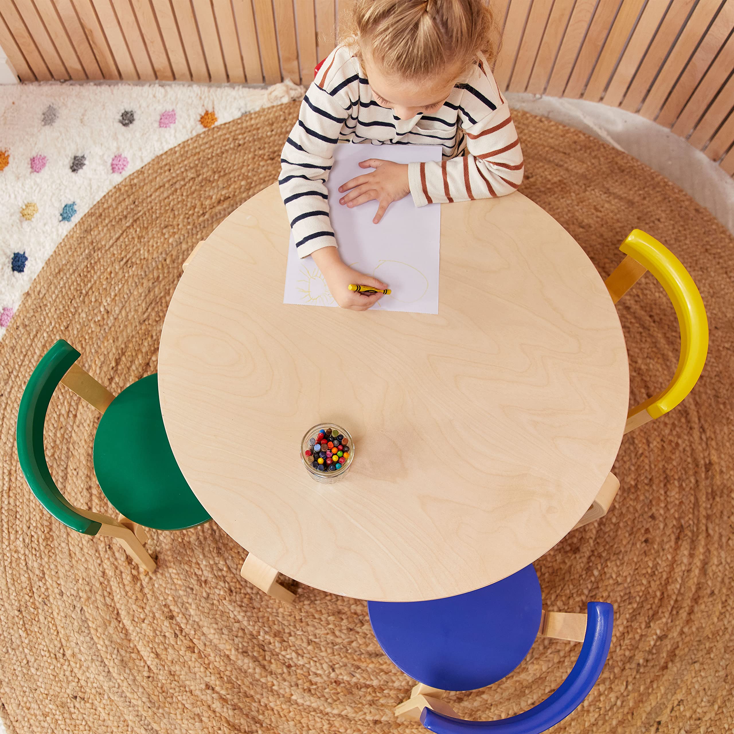 ECR4Kids Bentwood Round Table and Curved Back Chair Set - 5-Piece Kids Furniture for Classroom, Playroom & Daycare - Natural Wood Children's Table & Chairs for Learning & Play Activities