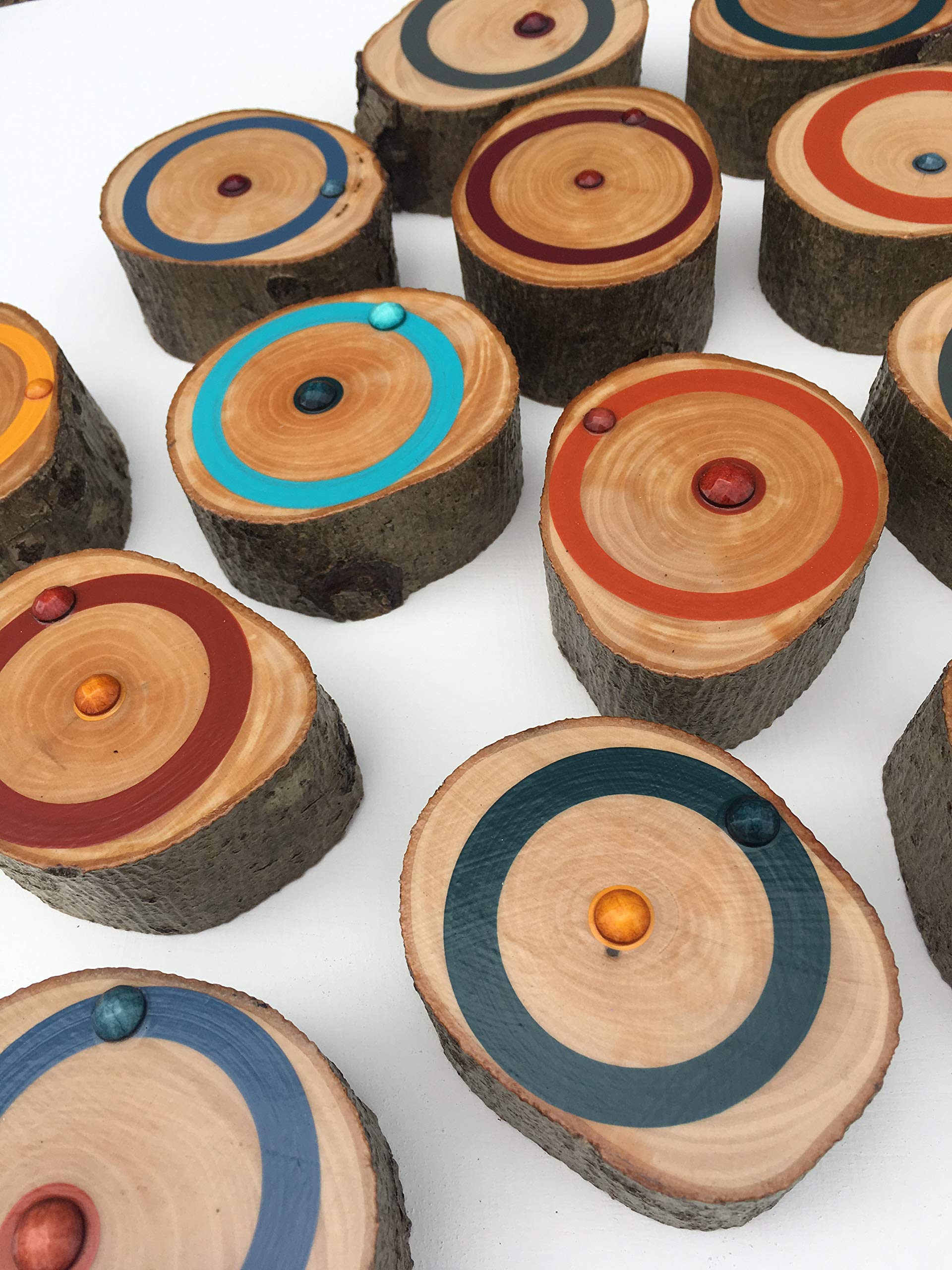 Hand-Painted Wood Slice Art with Crystal Accents - Abstract Tree Ring Wall Decor for Living Room, Bedroom & Office