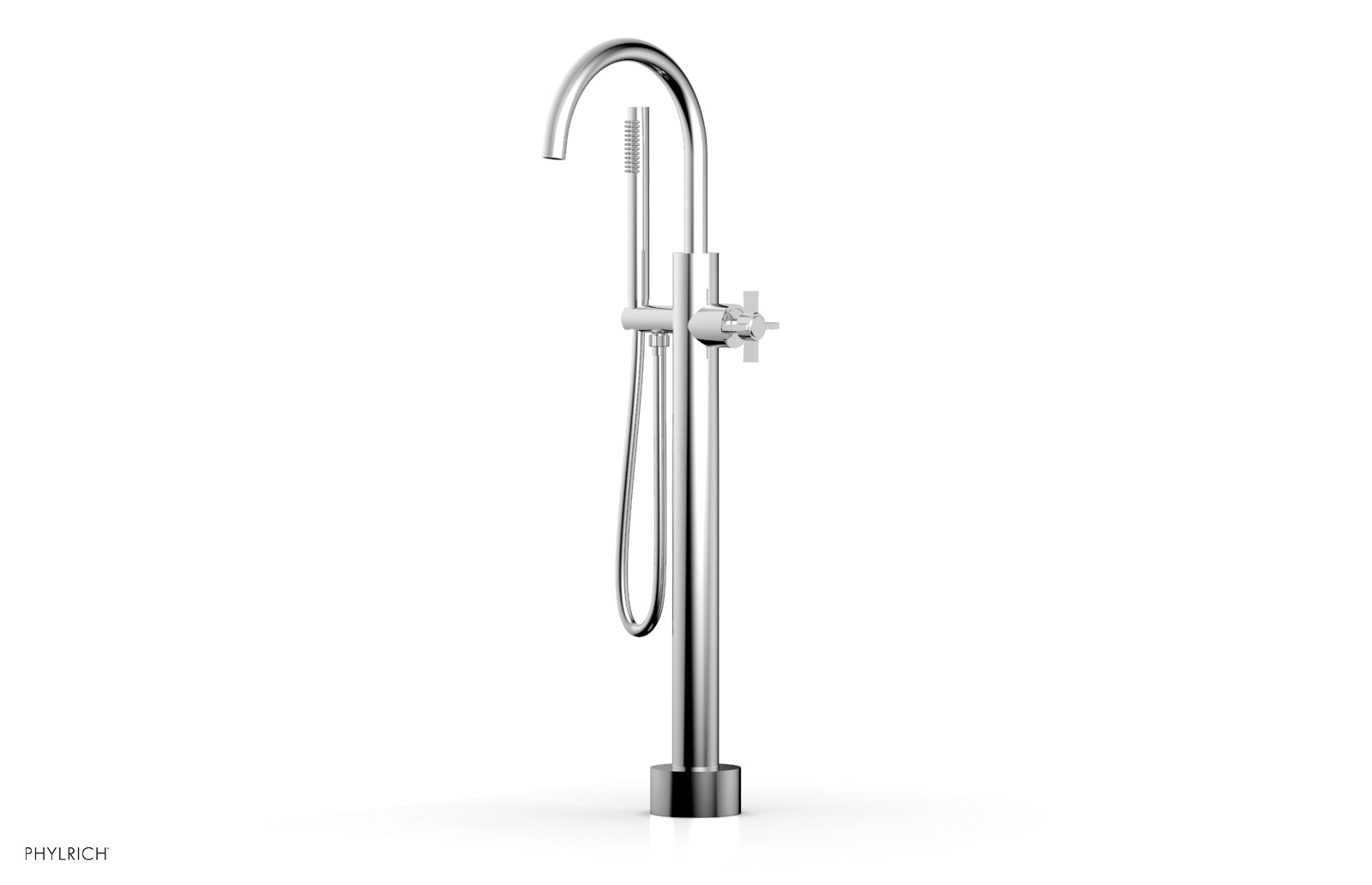 BASIC Low Floor Mount Tub Filler with Cross Handle and Hand Shower - D132 44 03 - Perfect for Modern Bathroom Renovations and Spa-Like Showers