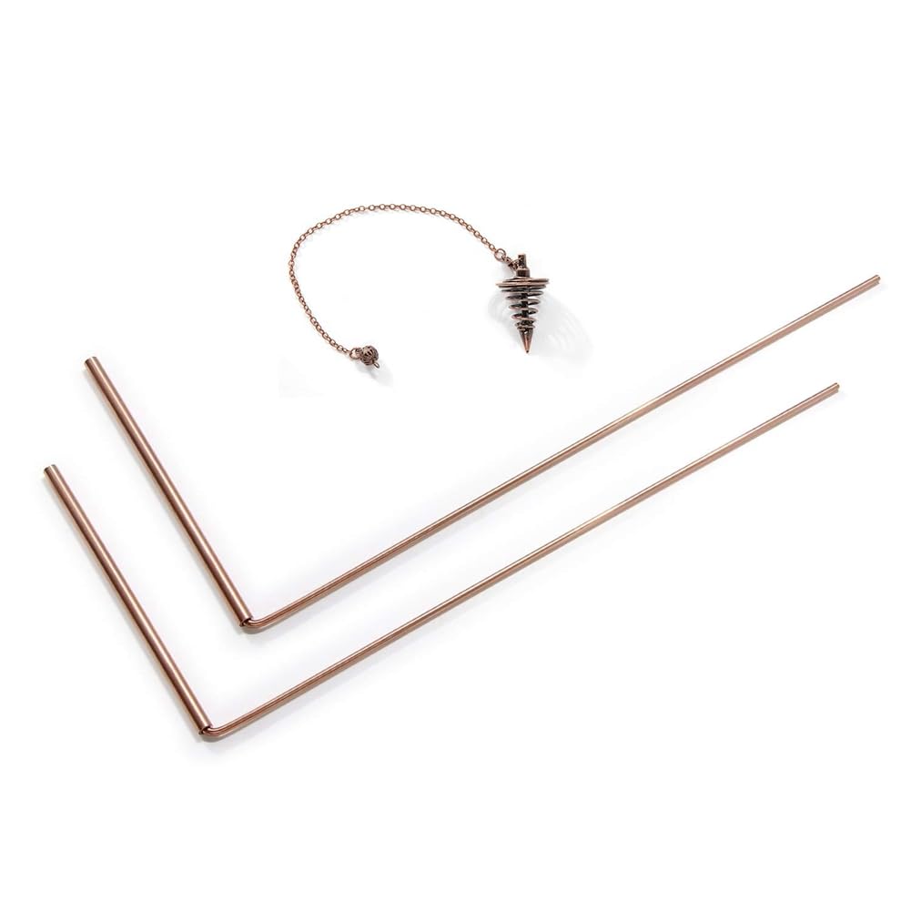 2Pcs Copper Dowsing Rods Kit - Spiritual Divining Rods with Pendulum Pendant for Water Finding, Ghost Hunting & Energy Detection (Gold) - Perfect for Paranormal Investigations, Dowsing Practice & Spiritual Exploration
