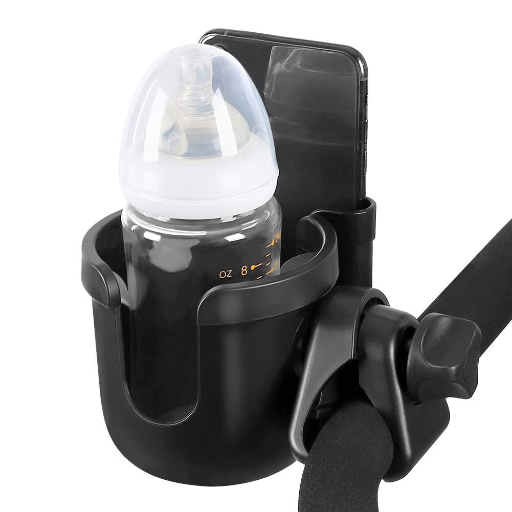 Universal Stroller Cup Holder with Phone Mount - 2-in-1 Drink & Phone Holder for Uppababy, Nuna, Doona Strollers, Bikes, Wheelchairs, Walkers & Scooters - Perfect for Parents, Cyclists & Mobility Aid Users