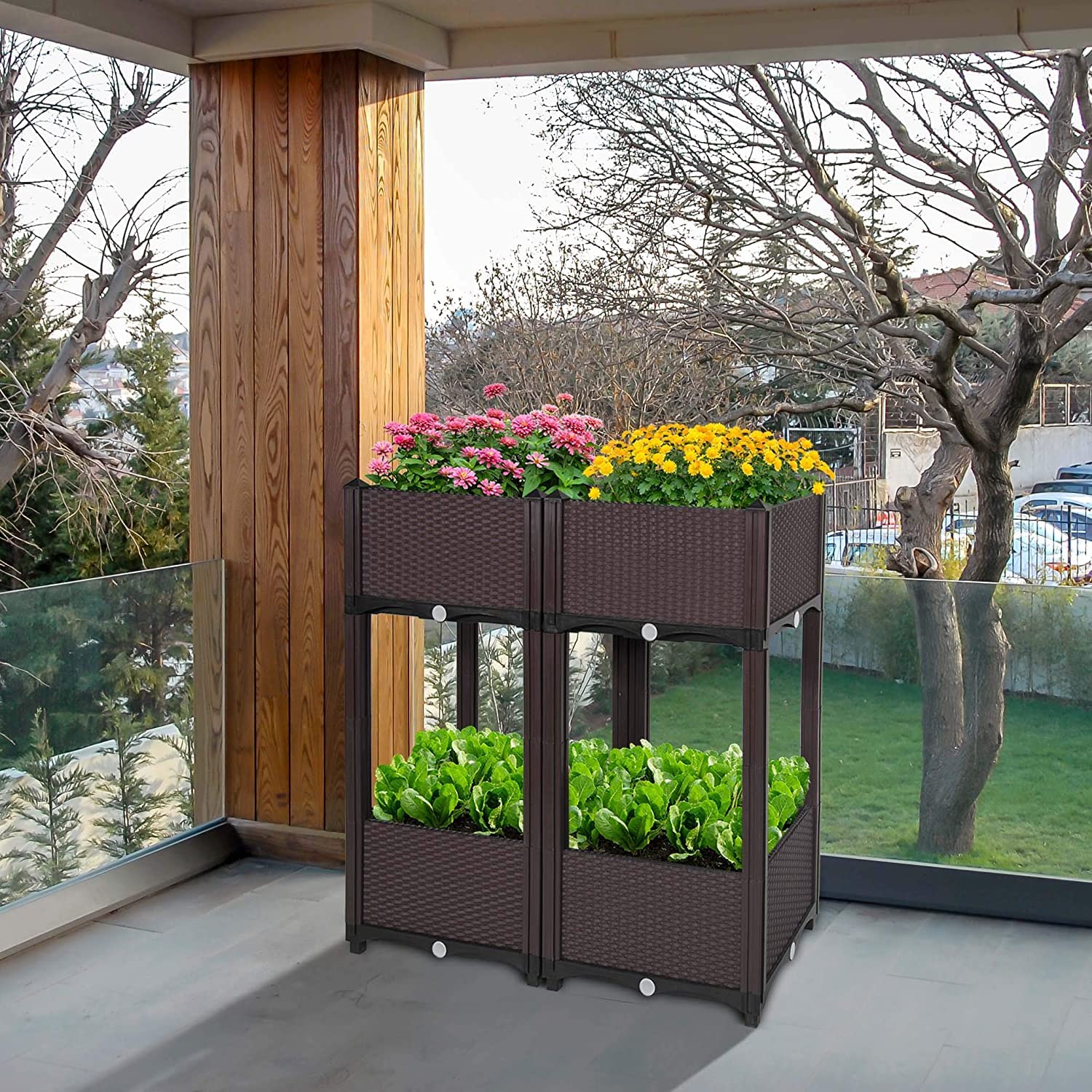 D'vine Dev Raised Garden Bed Planter - Elevated Outdoor Standing Planter Box with Drainage for Vegetables, Flowers, Herbs | Gardening Kit for Patio, Balcony & Backyard (Model RGB-4)