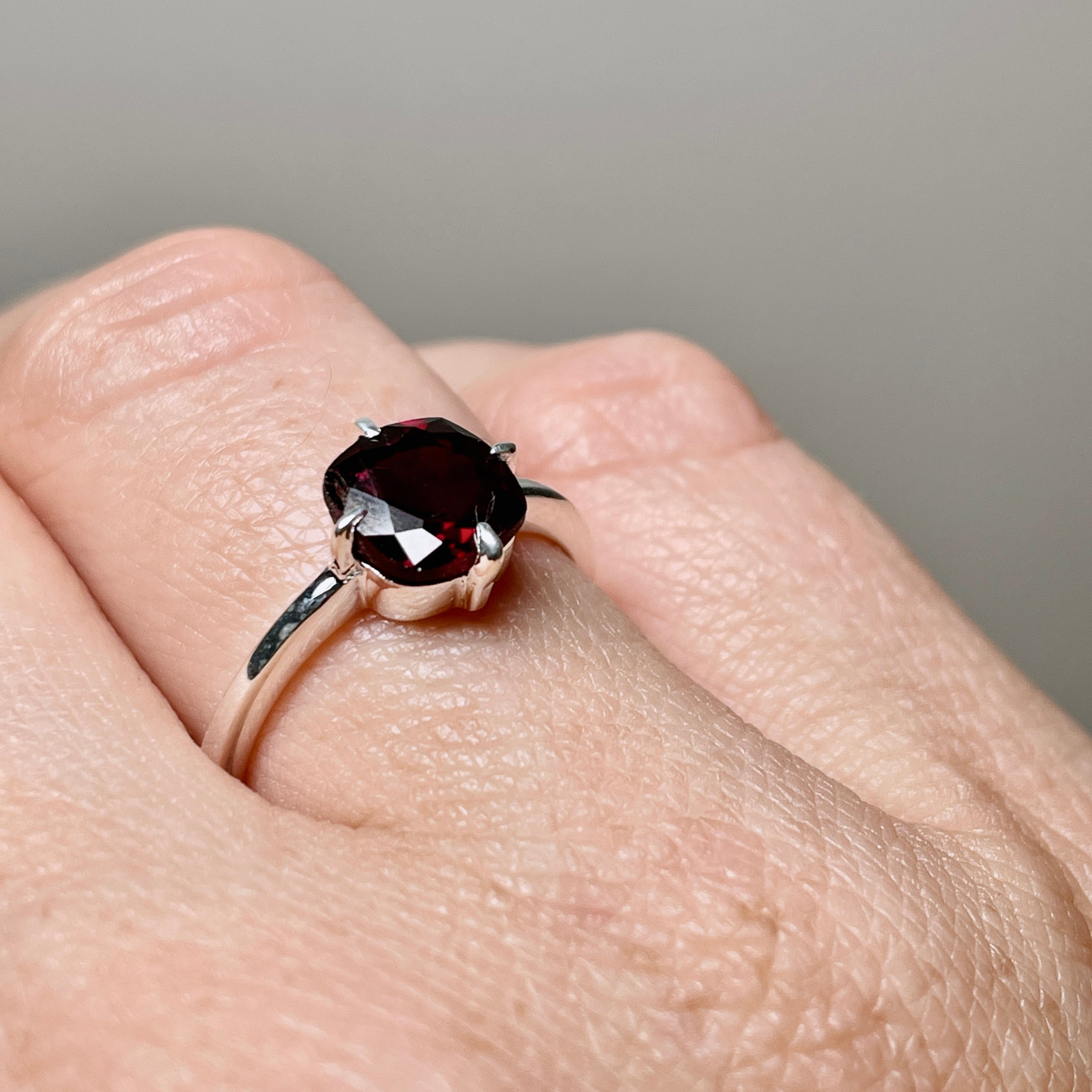 Garnet Faceted Square Solitaire Ring R4806 - Elegant January Birthstone Jewelry for Women, Perfect for Valentine's Day Gifts, Anniversary & Special Occasions