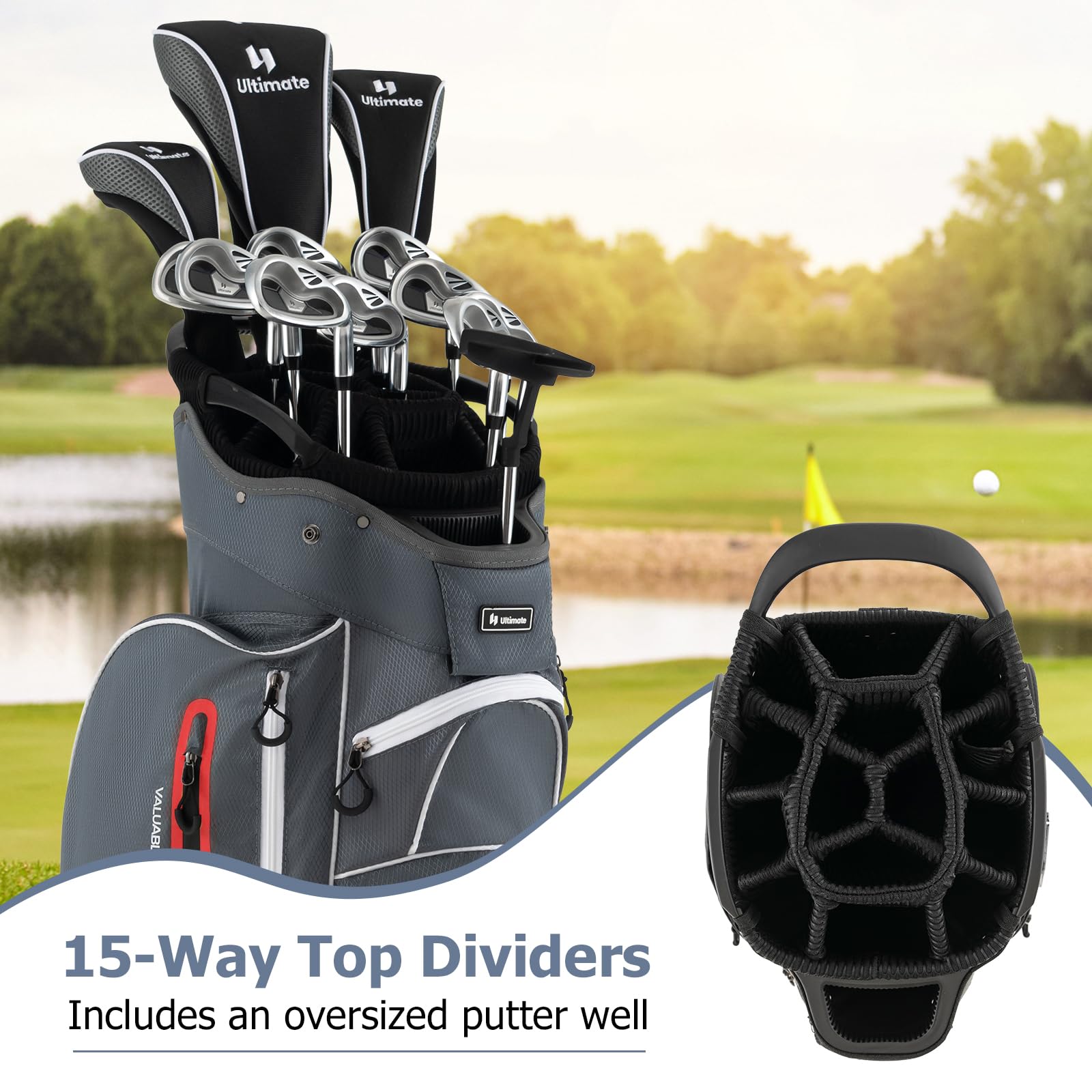 Tangkula 15-Way Top Divider Lightweight Golf Cart Bag with Putter Well, 7 Pockets, Cooler Bag & Rain Hood - Portable Golf Carry Bag for Men & Women - Perfect for Golf Courses, Driving Ranges & Tournaments