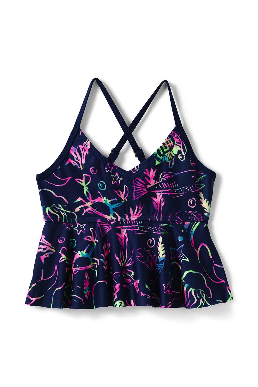 Lands' End Girls Ruffle Tankini Swimsuit Top - Cute Swimwear for Kids, Beach & Pool Activities, Summer Vacation Outfit