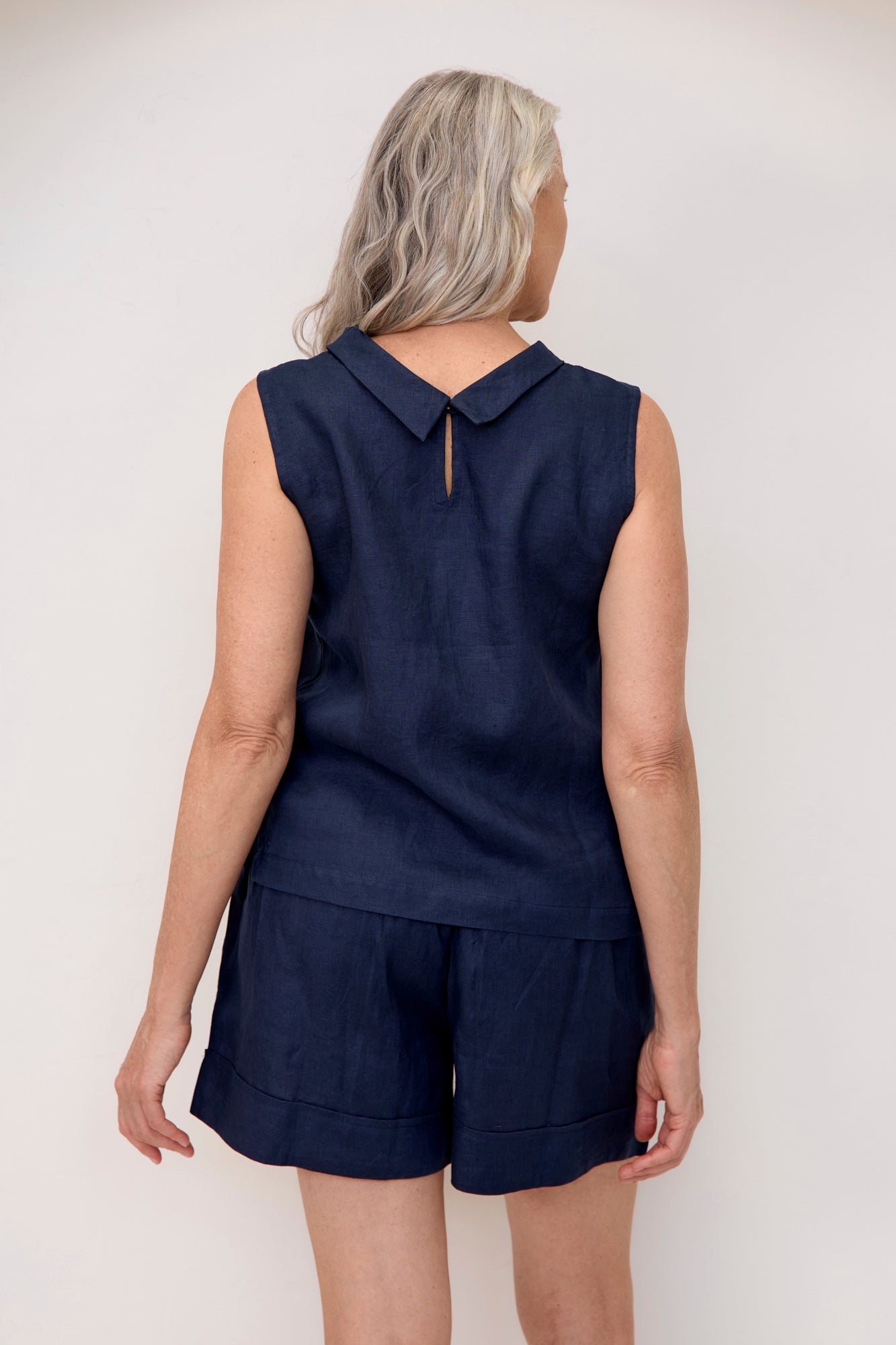 Celine Women's Linen Blouse in Navy Blue | Casual Summer Tops for Women | Perfect for Beach Outings & Weekend Brunch