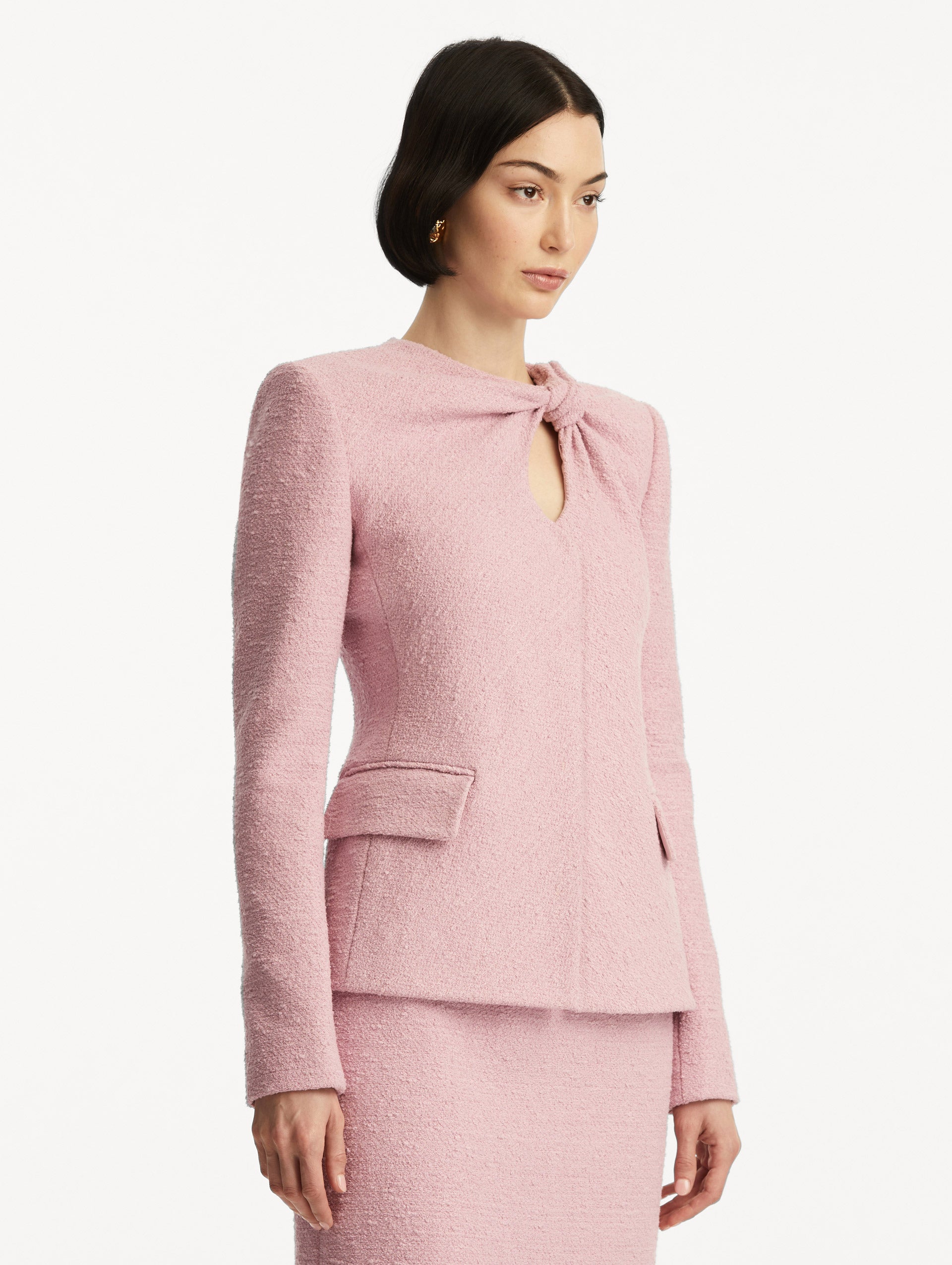 Stylish Twist Detailed Tweed Jacket for Women - Elegant Blazer with Vintage Pattern, Perfect for Office, Dating & Fall Fashion Outfits