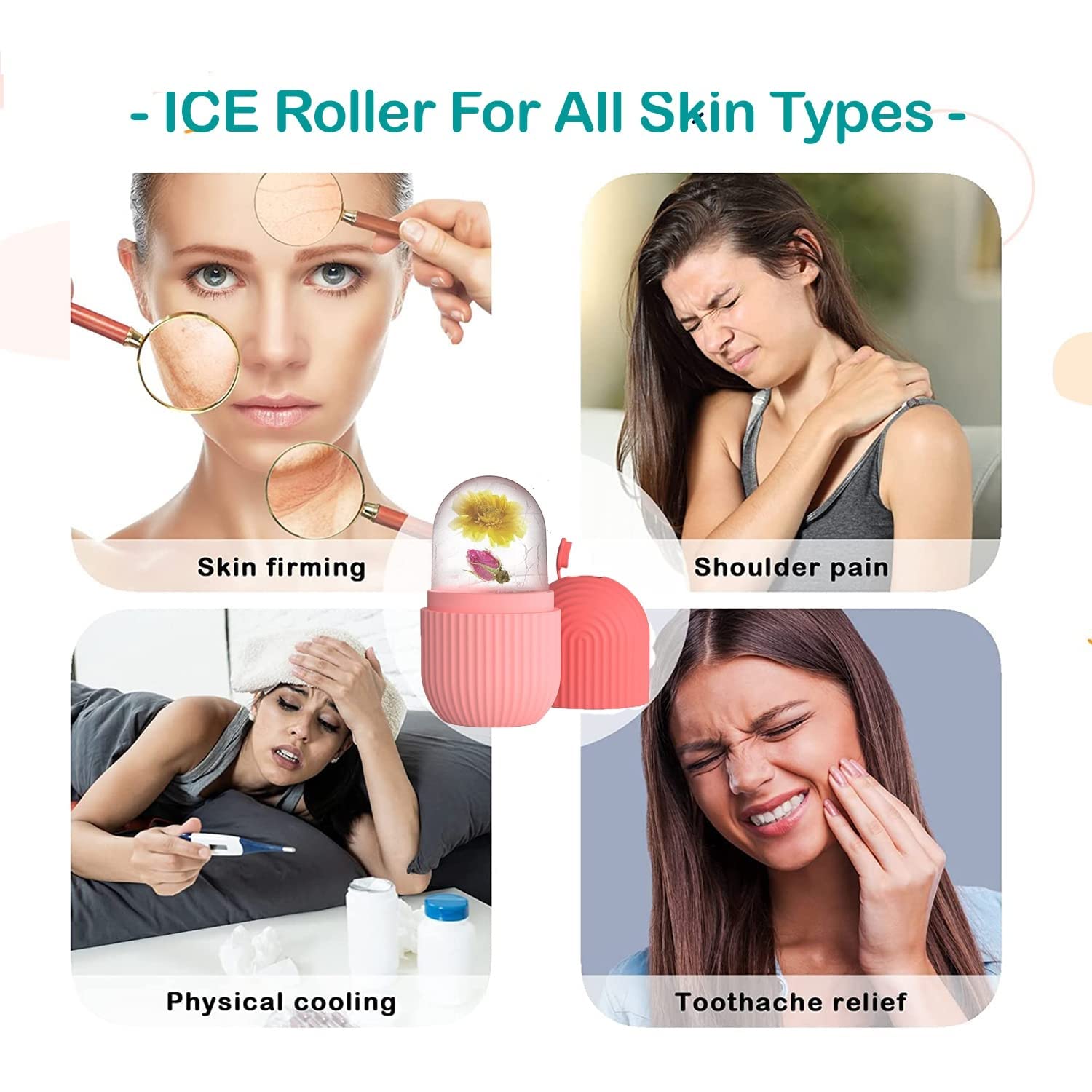 Getmecraft Sky-Blue Ice Roller for Face - Reusable Silicone Facial Ice Cubes for Skin Care, Pain Relief & Puffiness Reduction - Perfect for Morning Routine, Sunburn Soothe & Post-Workout Recovery
