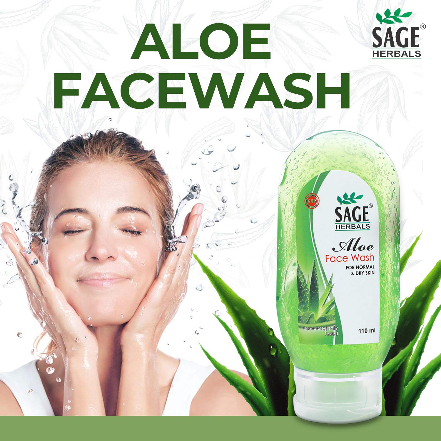 Sage Herbals Aloe Vera Face Wash Gel for All Skin Types - Hydrating, Nourishing & Soothing Deep Cleanser - Reduces Blemishes & Brightens Skin (110ml, Pack of 2) - Perfect for Daily Skincare Routine & Acne-Prone Skin