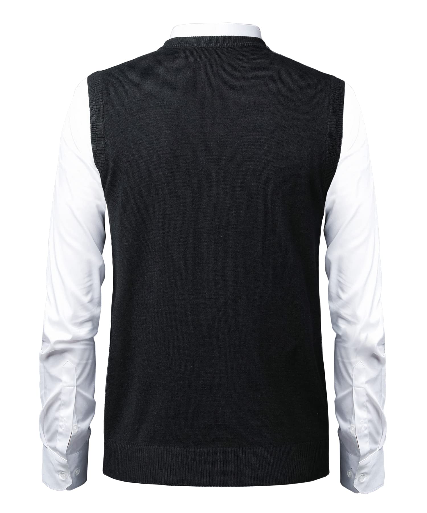 Men's Argyle Sweater Vest - Classic V-Neck Sleeveless Pullover Grey & Black Knitwear - Comfortable Tank Top for Dad & Husband - Perfect for Office, Wedding & Casual Outfits