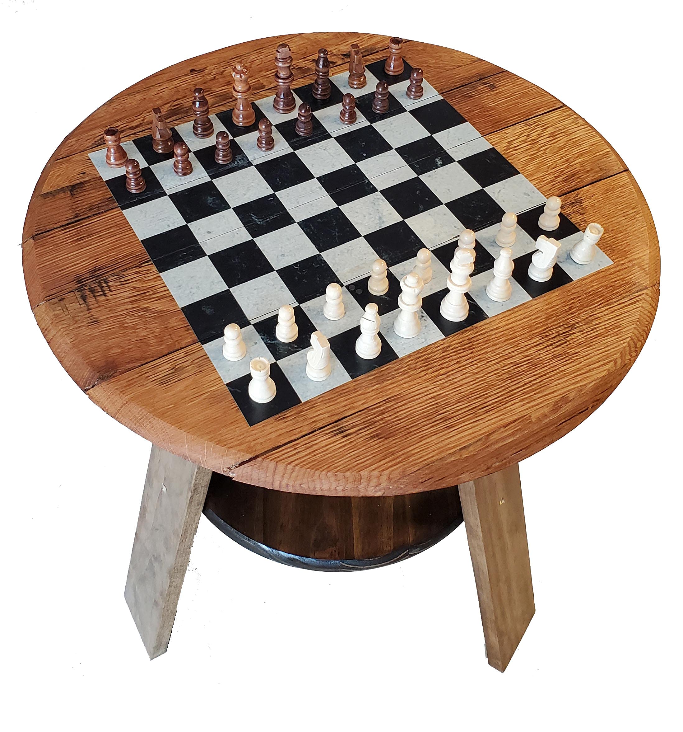 Authentic Wooden Whiskey Barrel Chess Board Set with Pieces - Unique Game Table for Man Cave, Bar Decor & Home Entertainment