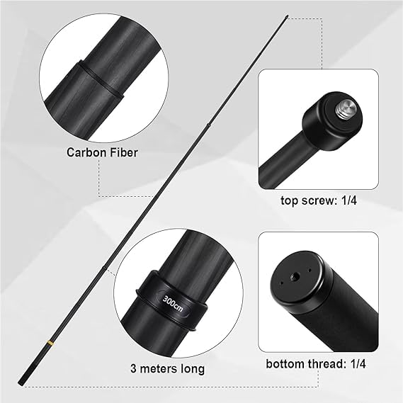 3M 9.8ft Extended Edition True Carbon Fiber Invisible Selfie Stick for Insta360 X4/X3/ONE X2/ONE R/ONE X Action Camera - Lightweight & Durable Monopod for Vlogging, Travel & Outdoor Adventures (Blue)