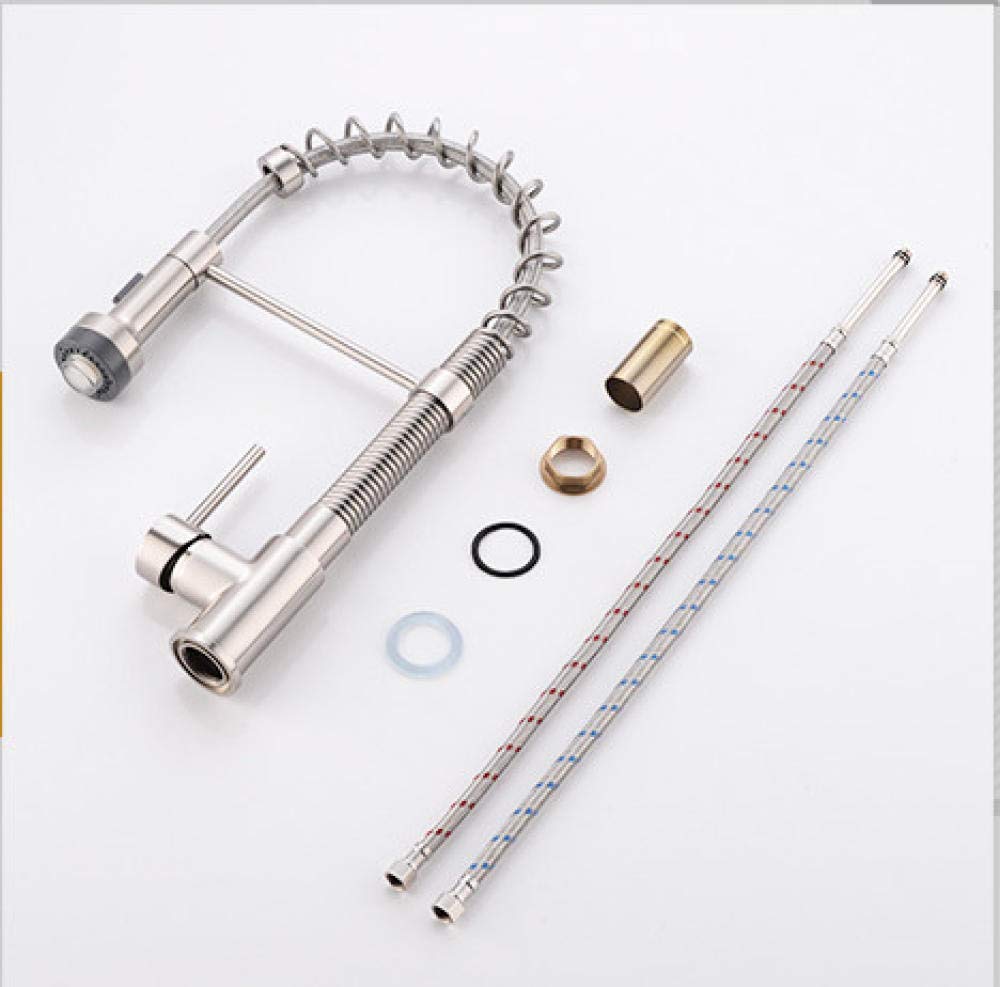 Led Spring Style Brushed Nickel Pull Down Kitchen Faucet with Brass Swivel Tap for Hot and Cold Water Mixer, Ideal for Modern Home Kitchens and Sink Upgrades