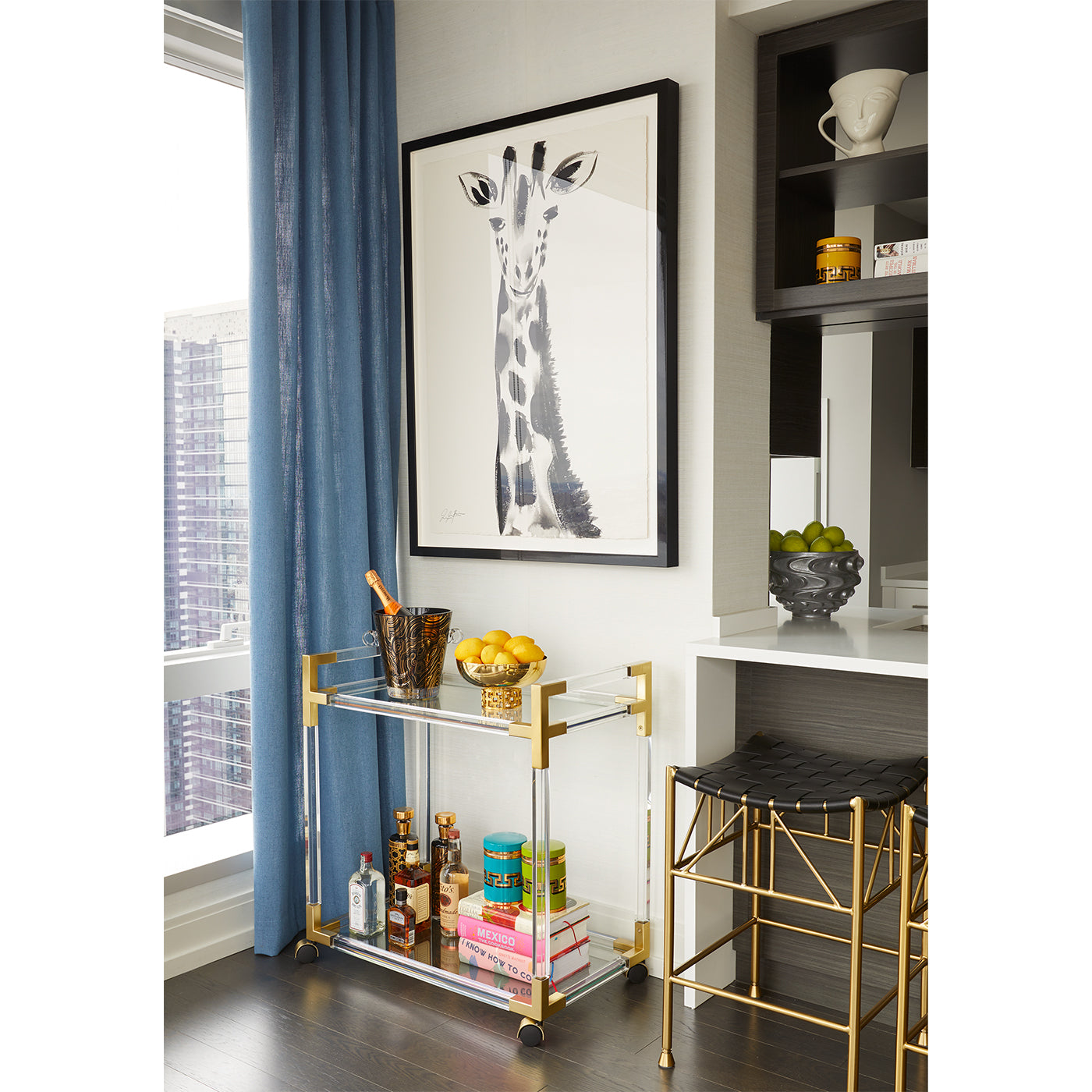 Jacques Bar Cart - Vintage Style Rolling Bar Cart with Glass Shelves for Home, Kitchen & Party - Perfect for Serving Drinks, Displaying Decor & Hosting Gatherings