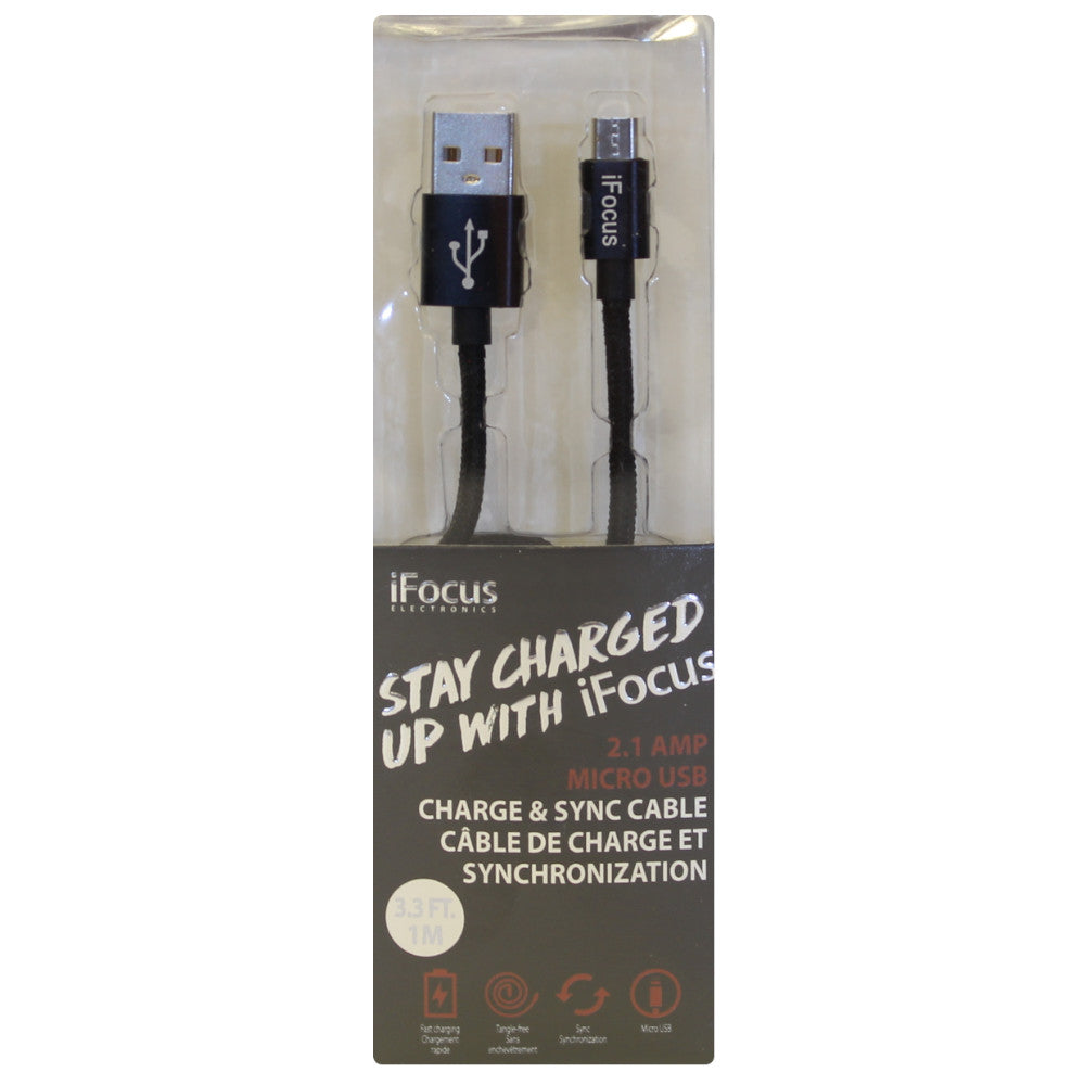iFOCUS Micro USB Charging & Sync Cable - High Speed Data Transfer & Fast Charging for Android Devices - Perfect for Smartphones, Tablets, and More (Black)