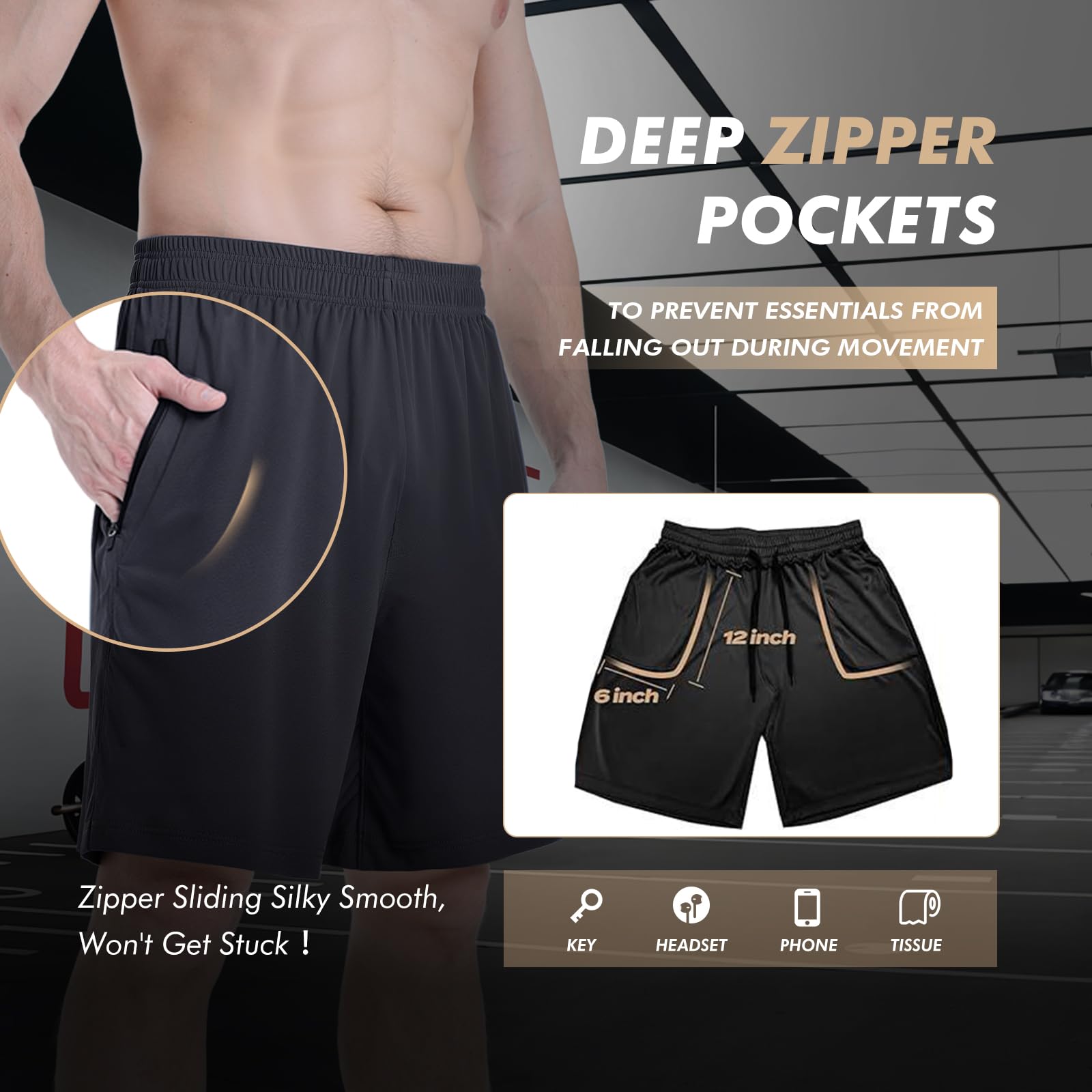 5 Pack Men's Athletic Basketball Shorts with Zipper Pockets - Lightweight Quick Dry Gym Workout Running Shorts for Men - Perfect for Basketball, Gym, Jogging & Casual Wear